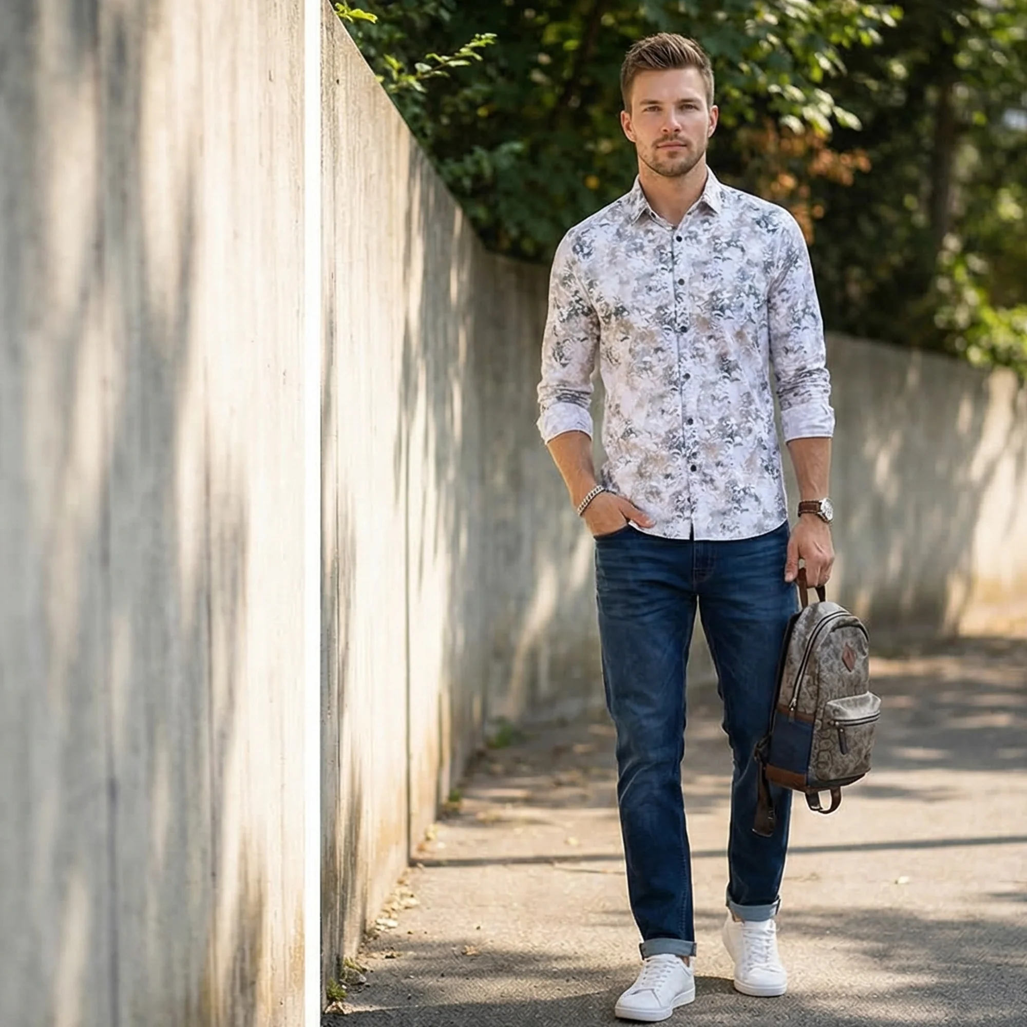 Full Sleeves Slim Fit Green All-Over Grunge Floral Print Shirt