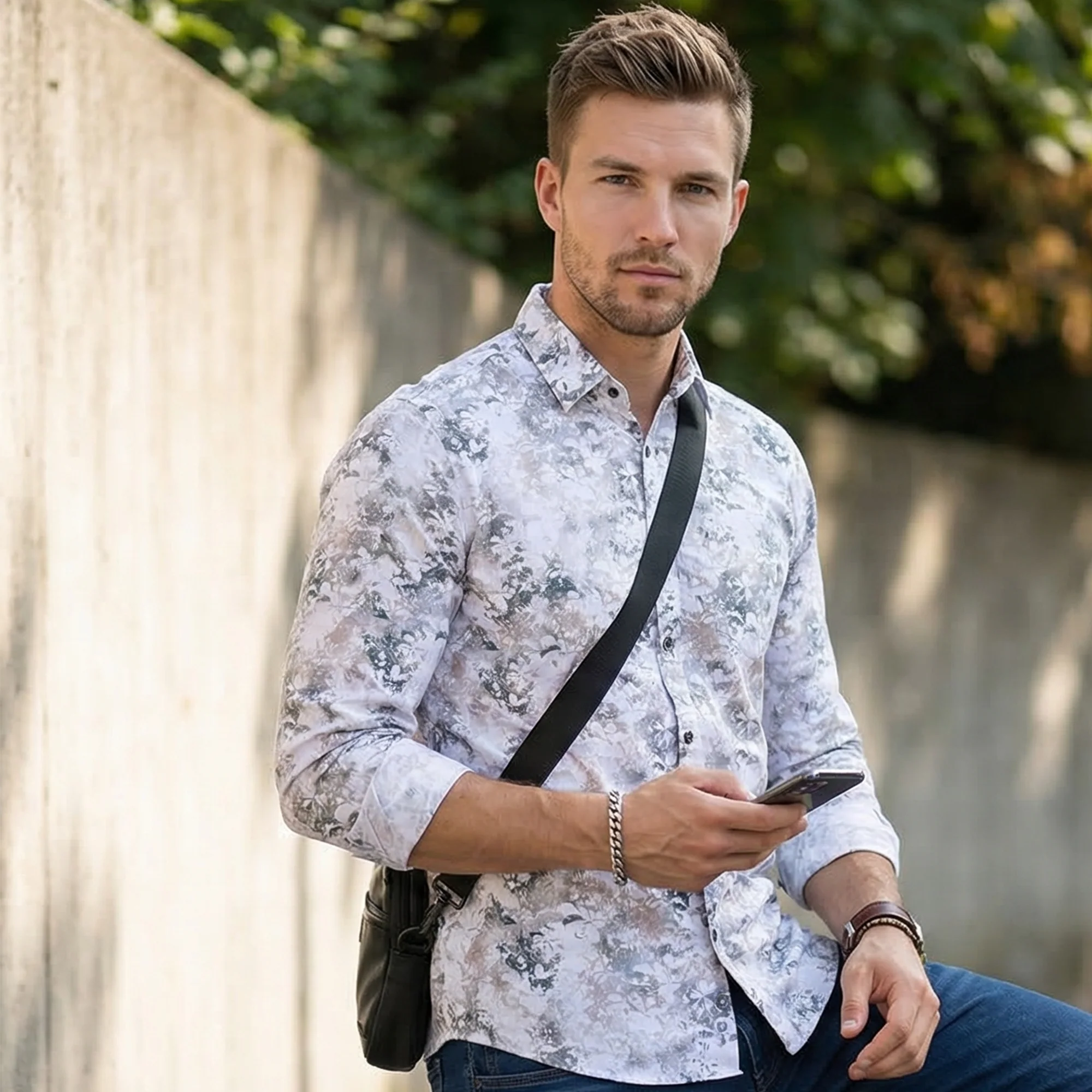 Full Sleeves Slim Fit Green All-Over Grunge Floral Print Shirt - Image 2