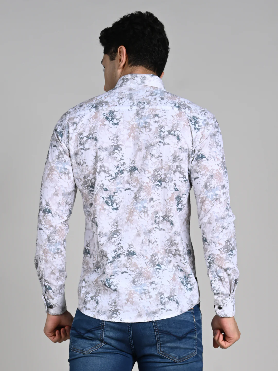 Full Sleeves Slim Fit Green All-Over Grunge Floral Print Shirt - Image 7