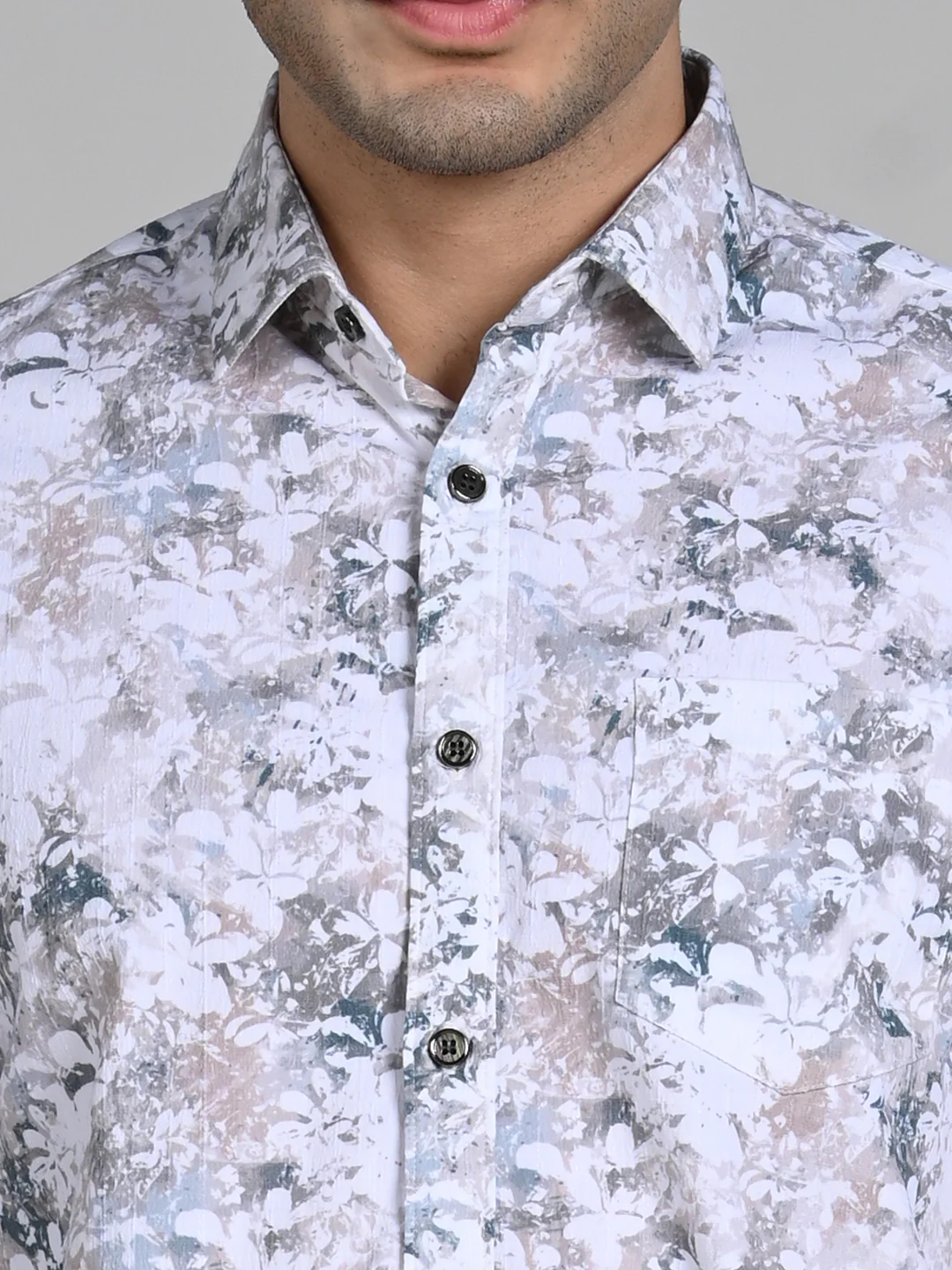 Full Sleeves Slim Fit Green All-Over Grunge Floral Print Shirt - Image 8