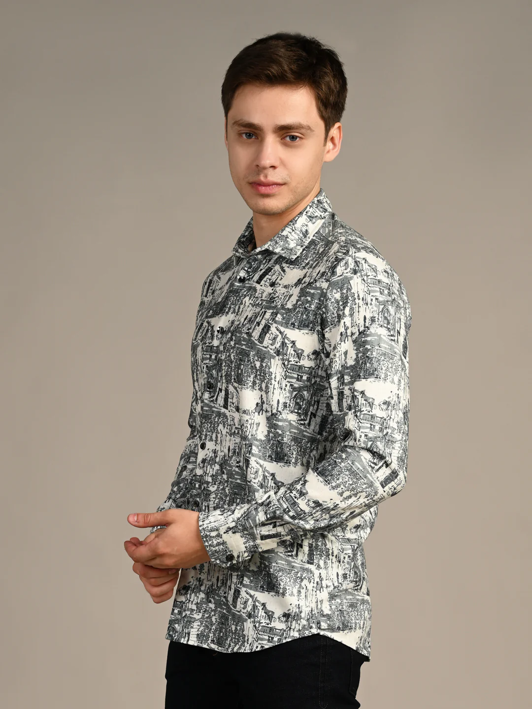 Full Sleeves Slim Fit Green Micro Cord Print Shirt - Image 5
