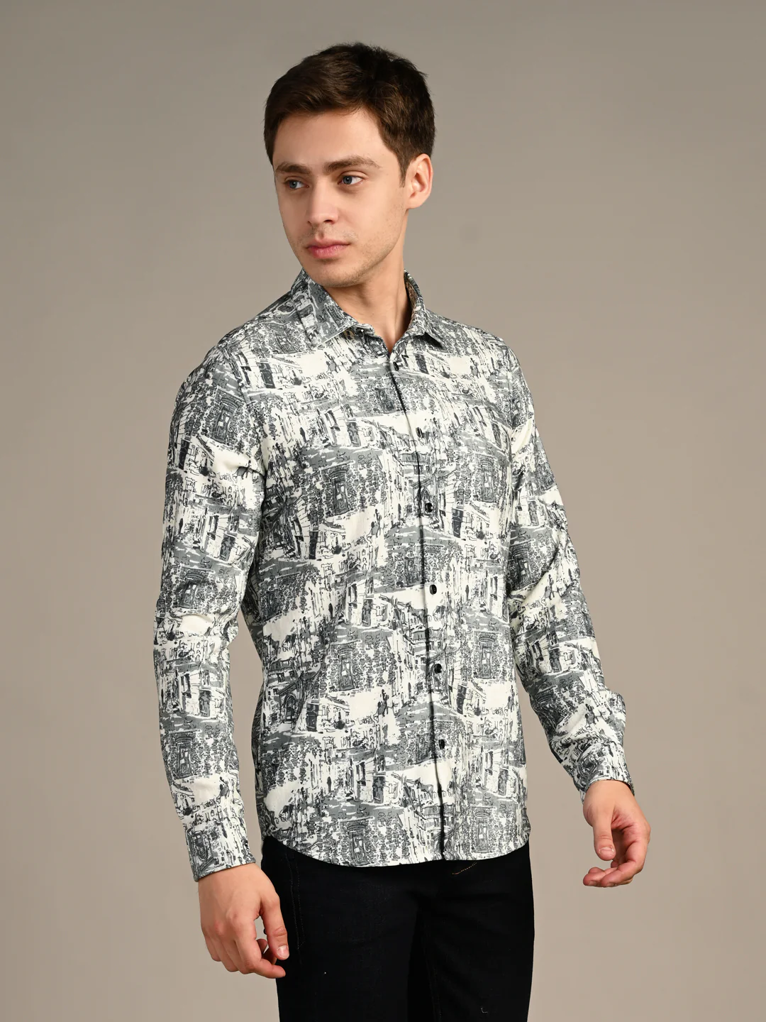 Full Sleeves Slim Fit Green Micro Cord Print Shirt - Image 6
