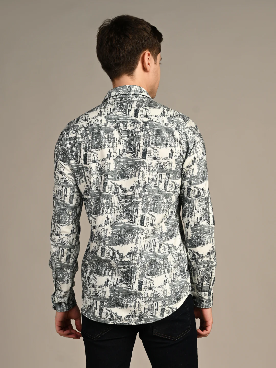 Full Sleeves Slim Fit Green Micro Cord Print Shirt - Image 7