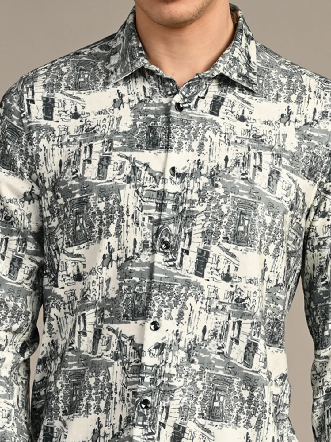 Full Sleeves Slim Fit Green Micro Cord Print Shirt - Image 8