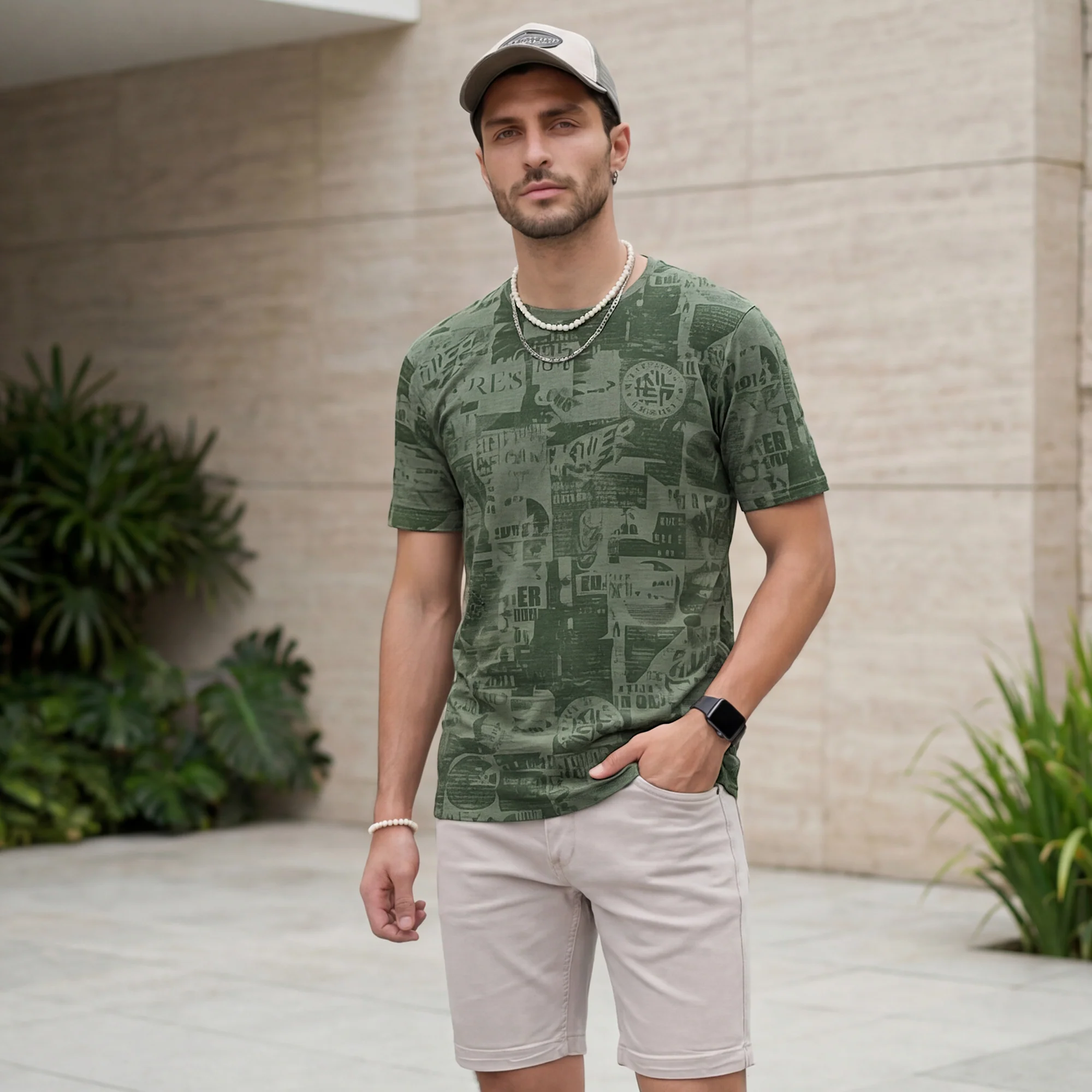 Killer Men Green Printed Slim Fit T-Shirts - Image 2