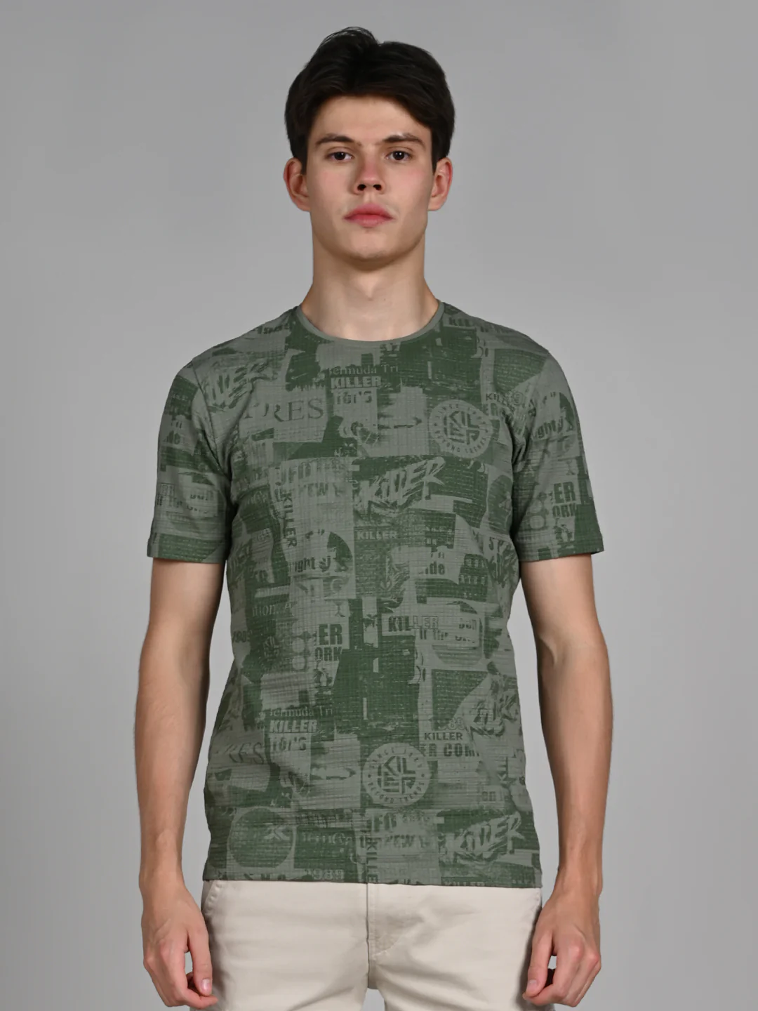 Killer Men Green Printed Slim Fit T-Shirts - Image 4