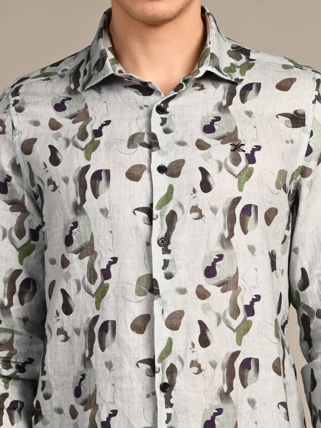 Full Sleeves Straight Fit Dusty All-Over Petal Pure Linen Print Shirt - Image 8