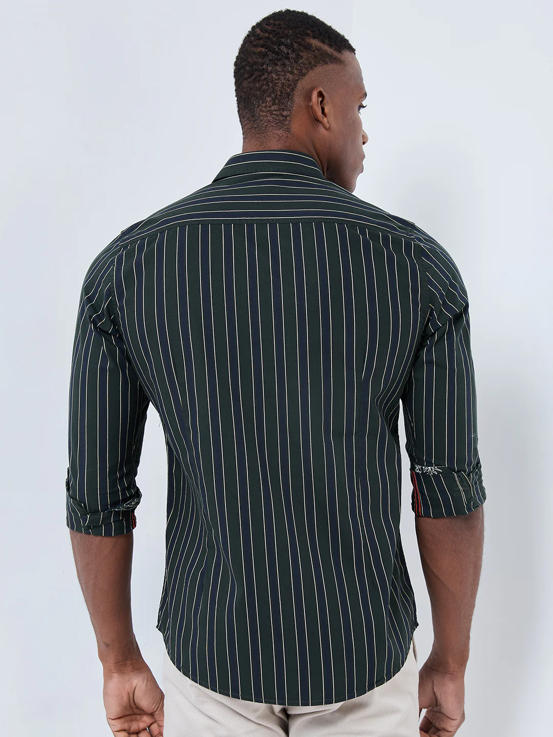 Full sleeves Slim Fit Navy Structured Striper Shirt - Image 5
