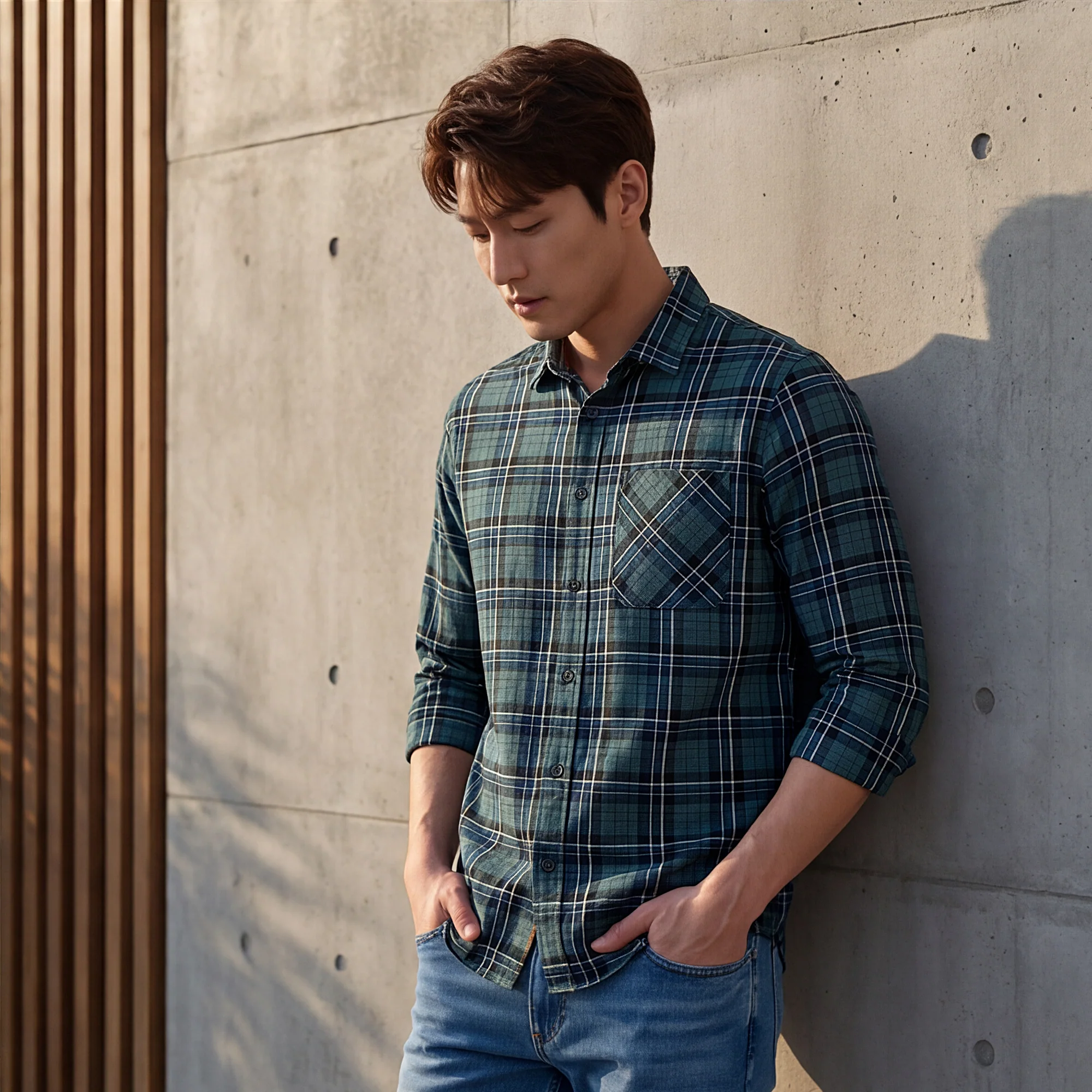 Full Sleeves Slim Fit Grey Dobby Structure Checks Shirt - Image 2
