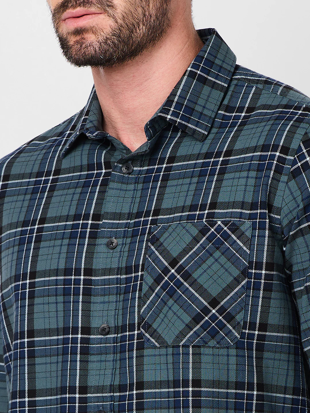 Full Sleeves Slim Fit Grey Dobby Structure Checks Shirt - Image 7