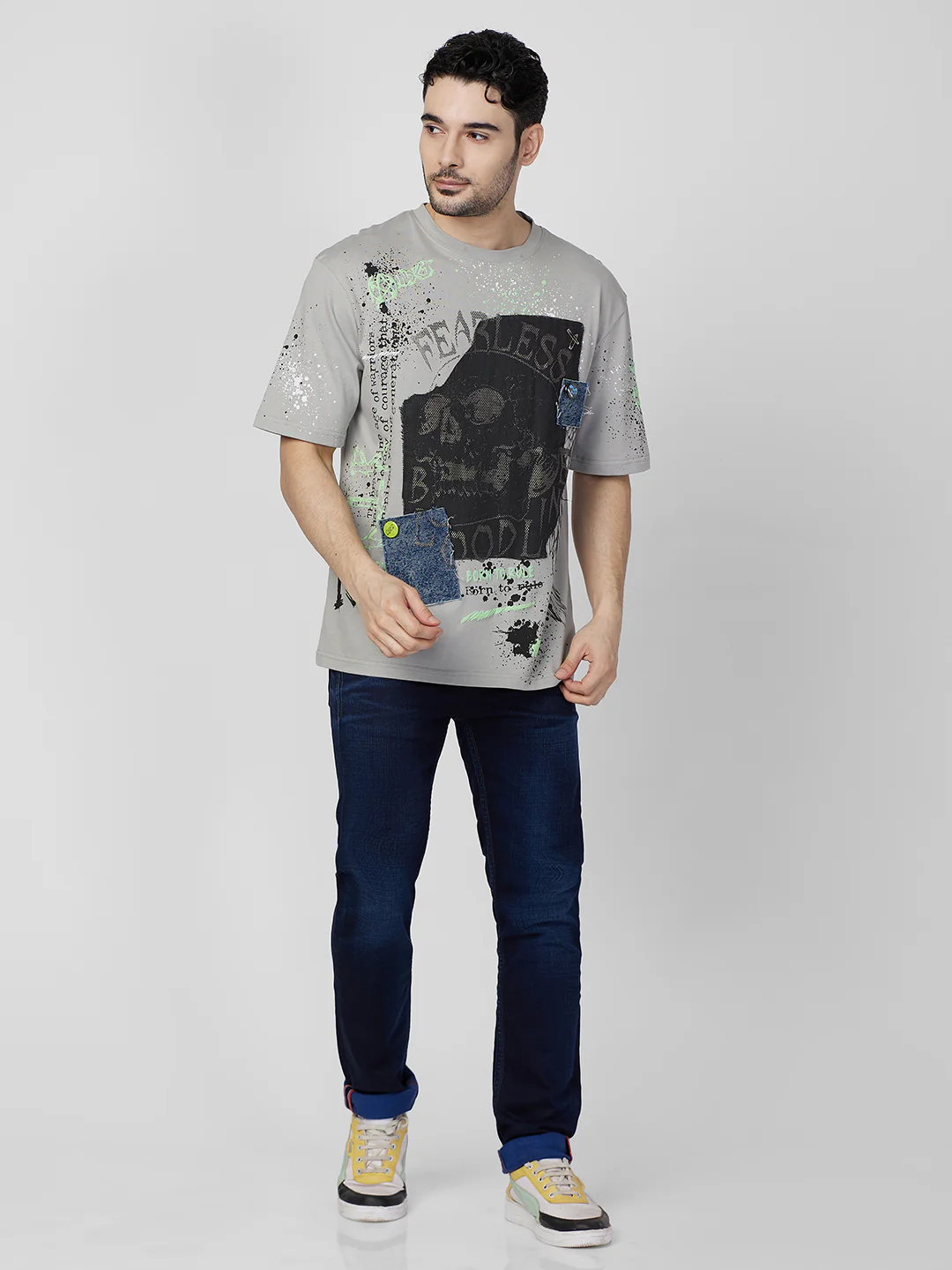 Killer Men Grey Printed Round Neck T-Shirts - Image 4