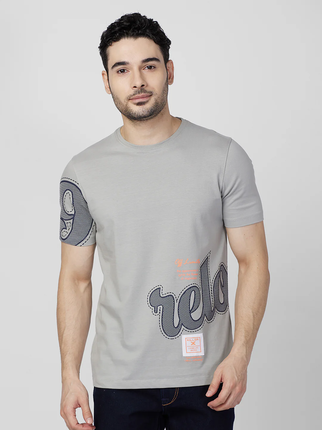 Killer Men Grey Printed Round Neck T-Shirts - Image 3