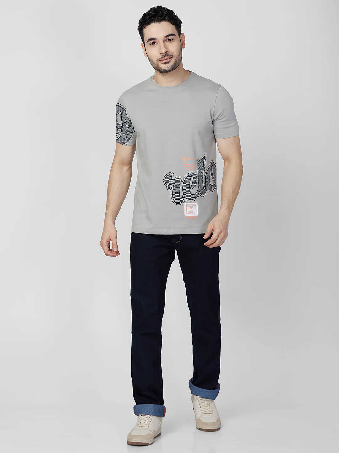 Killer Men Grey Printed Round Neck T-Shirts - Image 4