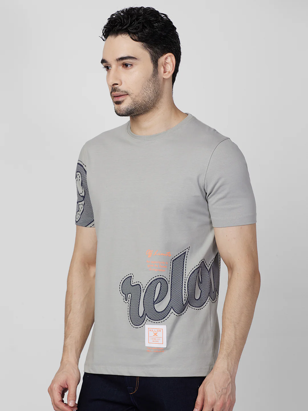 Killer Men Grey Printed Round Neck T-Shirts - Image 6