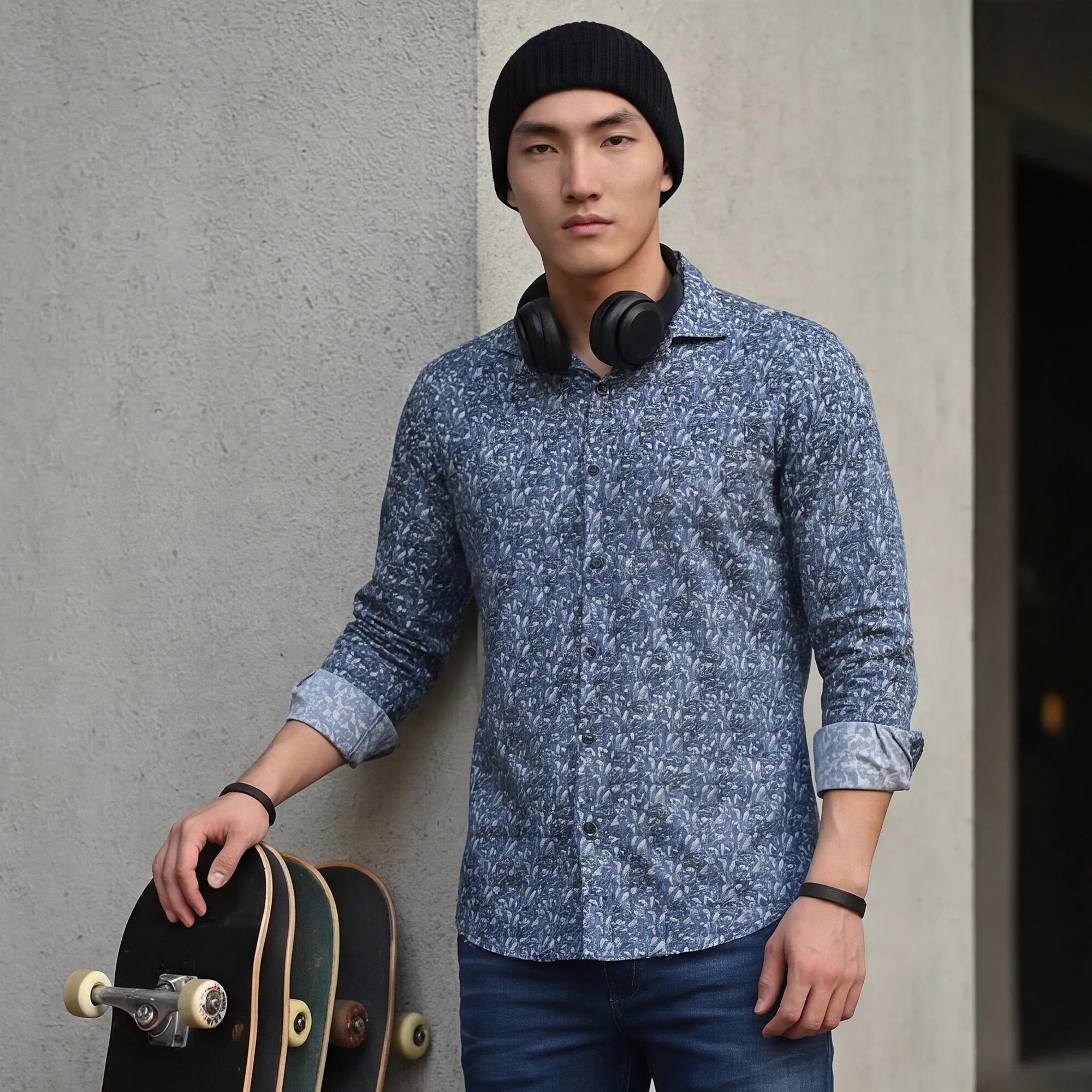 Full Sleeves Slim Fit Grey All Over Abstract Floral Floral Satin Solid Shirt - Image 2