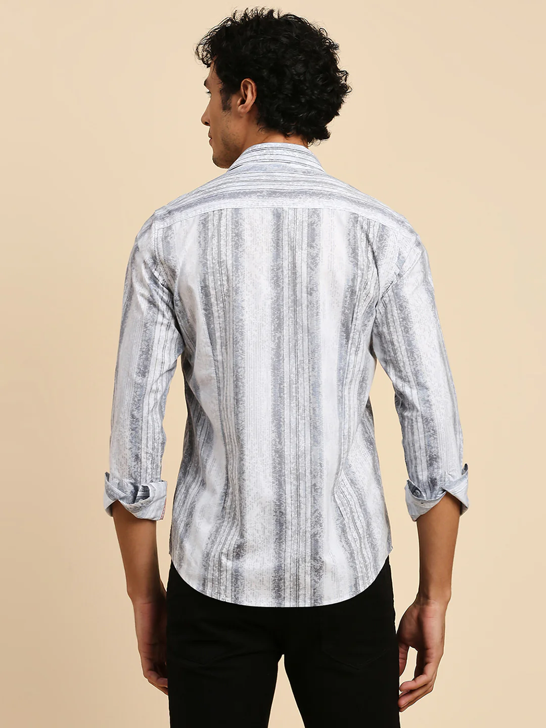 Full Sleeves Slim Fit Grey all-over Grunge Striper print Shirt - Image 7