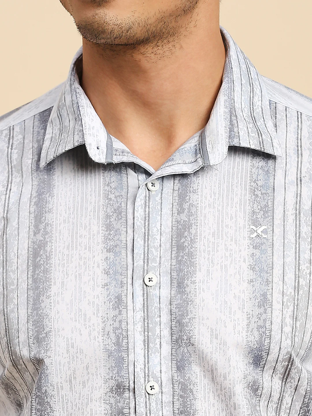Full Sleeves Slim Fit Grey all-over Grunge Striper print Shirt - Image 8