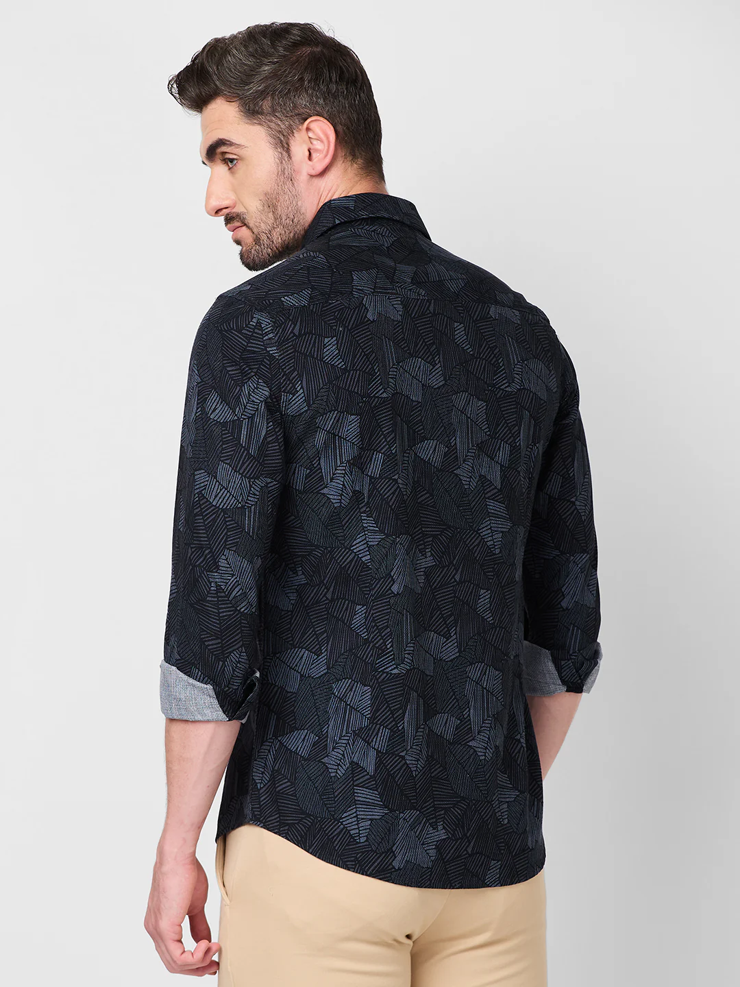 Full Sleeves Slim Fit Grey All-Over Abstract Print Shirt - Image 5