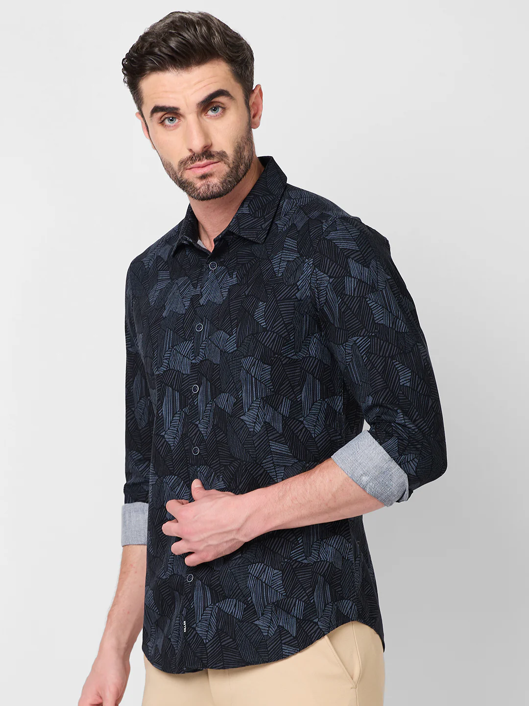 Full Sleeves Slim Fit Grey All-Over Abstract Print Shirt - Image 6