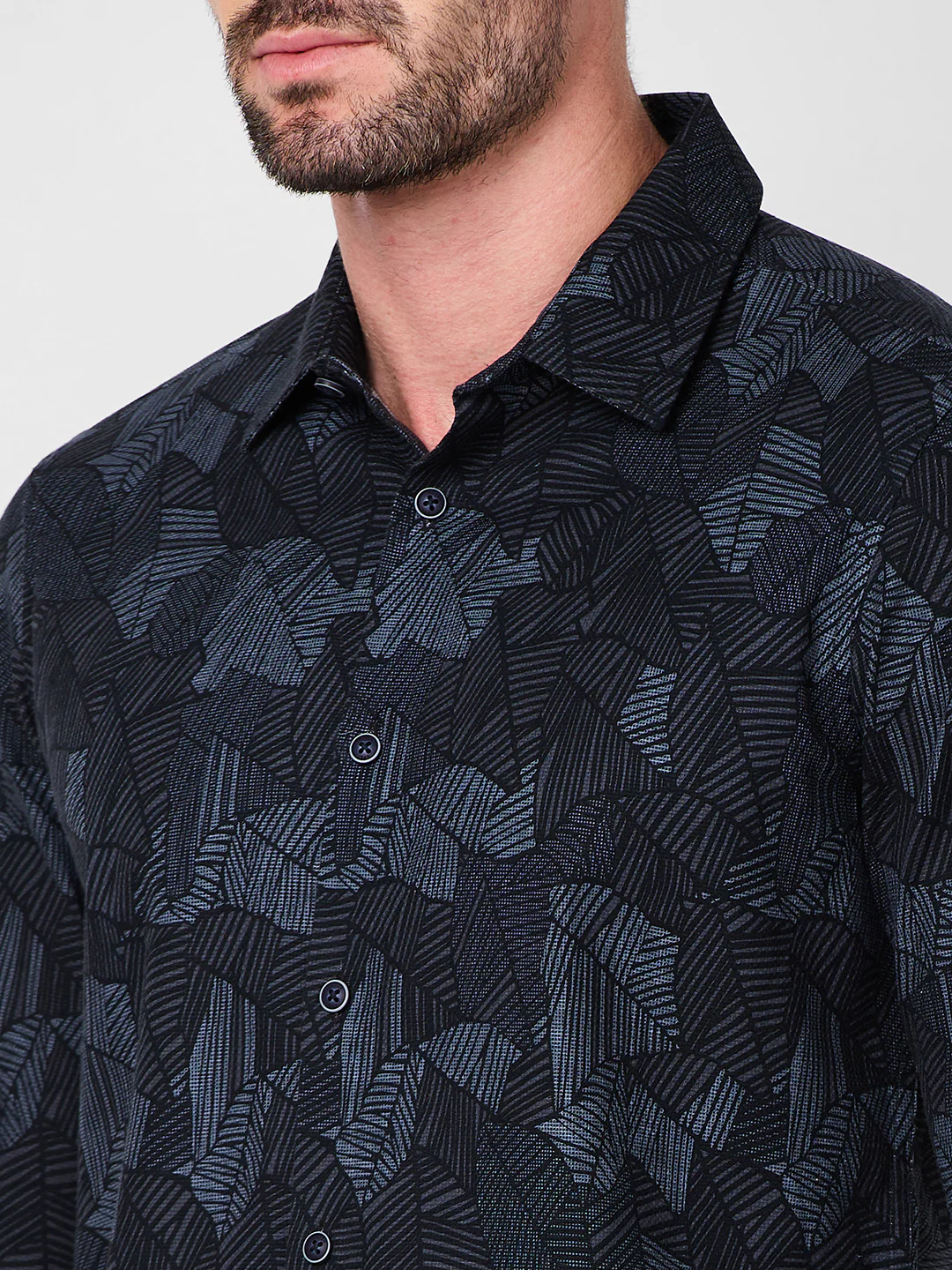 Full Sleeves Slim Fit Grey All-Over Abstract Print Shirt - Image 7