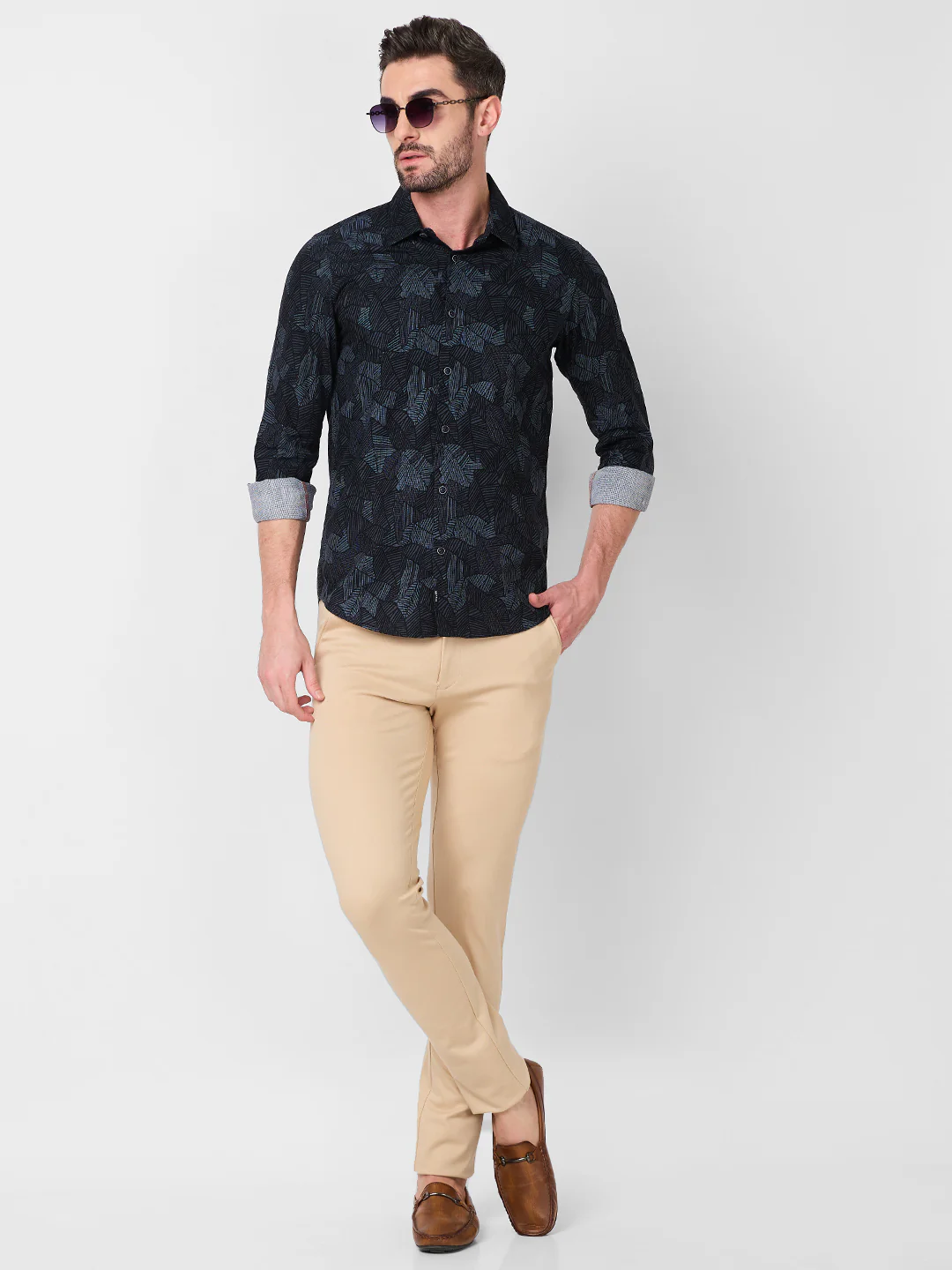 Full Sleeves Slim Fit Grey All-Over Abstract Print Shirt - Image 8