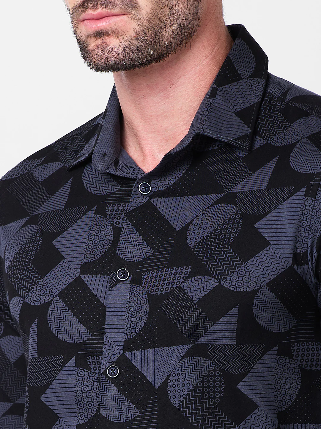 Full sleeves Slim Fit Slate Grey Angular Shapes Print Shirt - Image 7