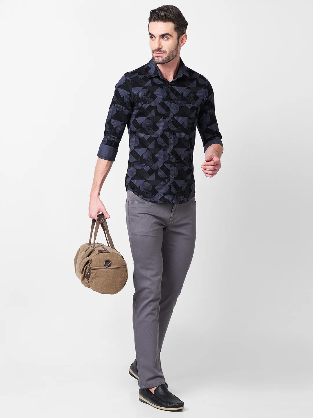 Full sleeves Slim Fit Slate Grey Angular Shapes Print Shirt - Image 8