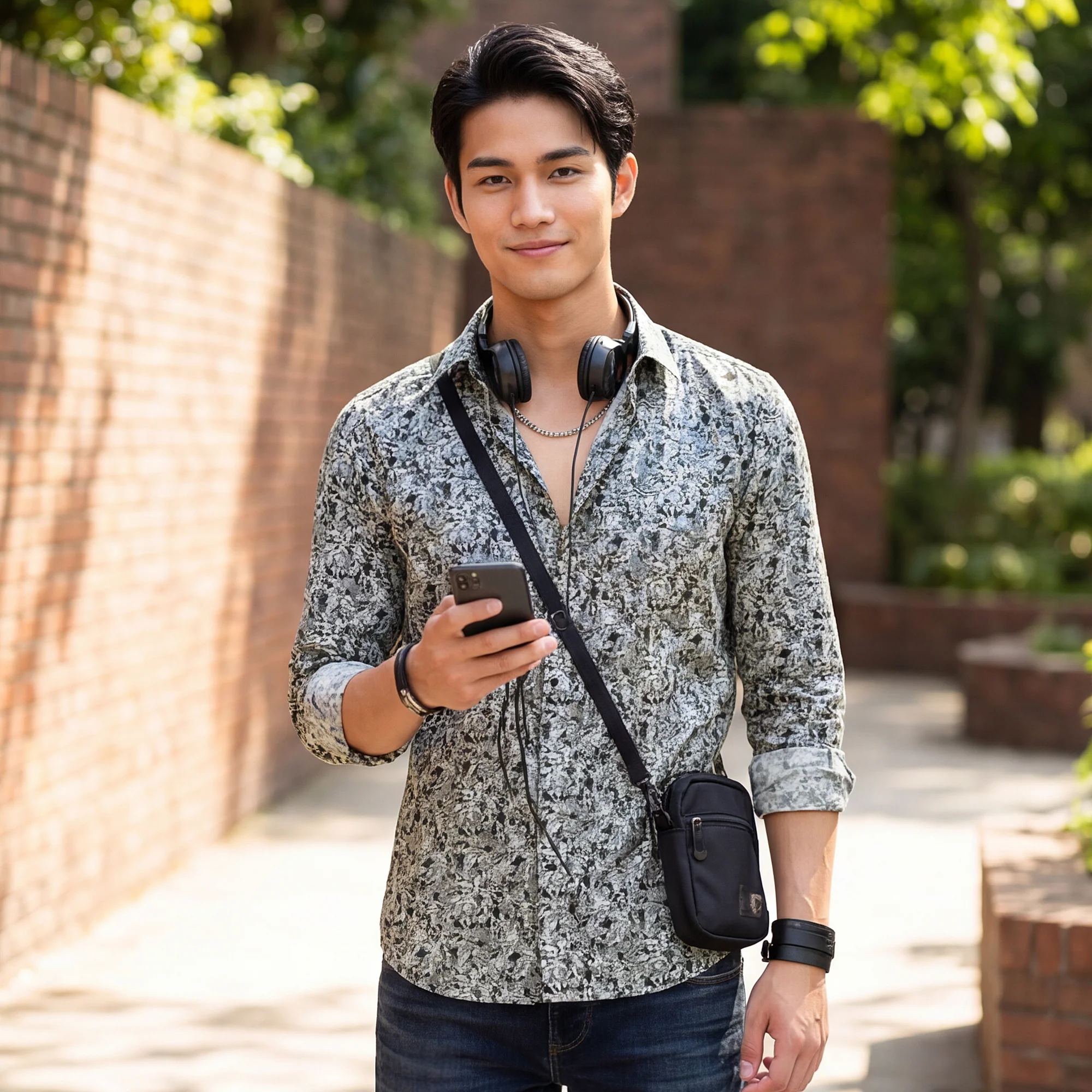 Full Sleeves Slim Fit Grey  All-Over Abstract Floral Print Shirt - Image 2