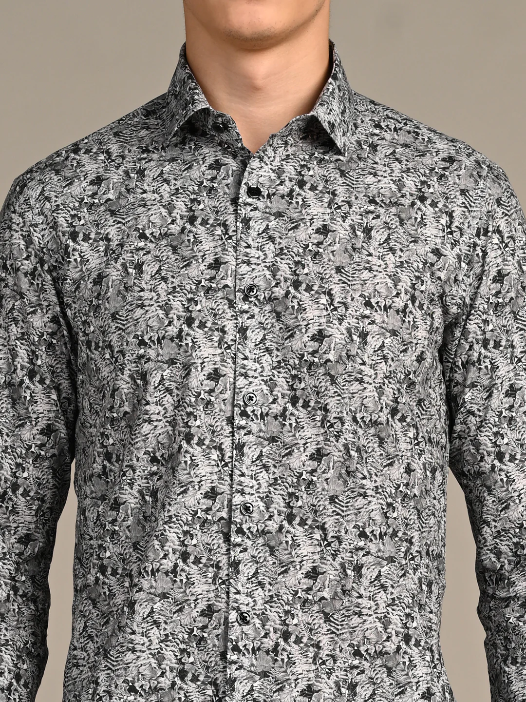 Full Sleeves Slim Fit Grey  All-Over Abstract Floral Print Shirt - Image 8