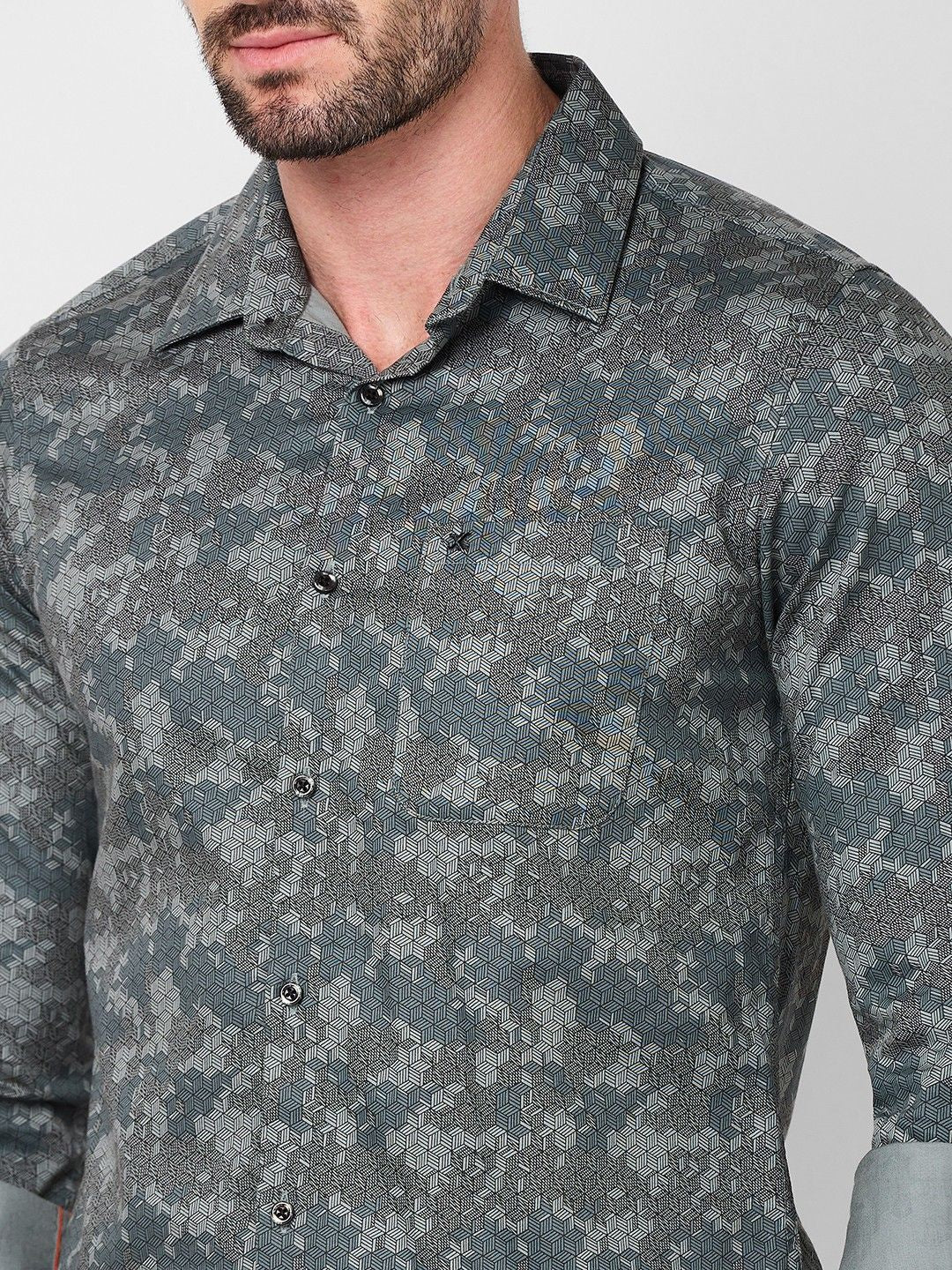 Full sleeves Slim Fit Grey Camau Printed Satin Shirt - Image 7