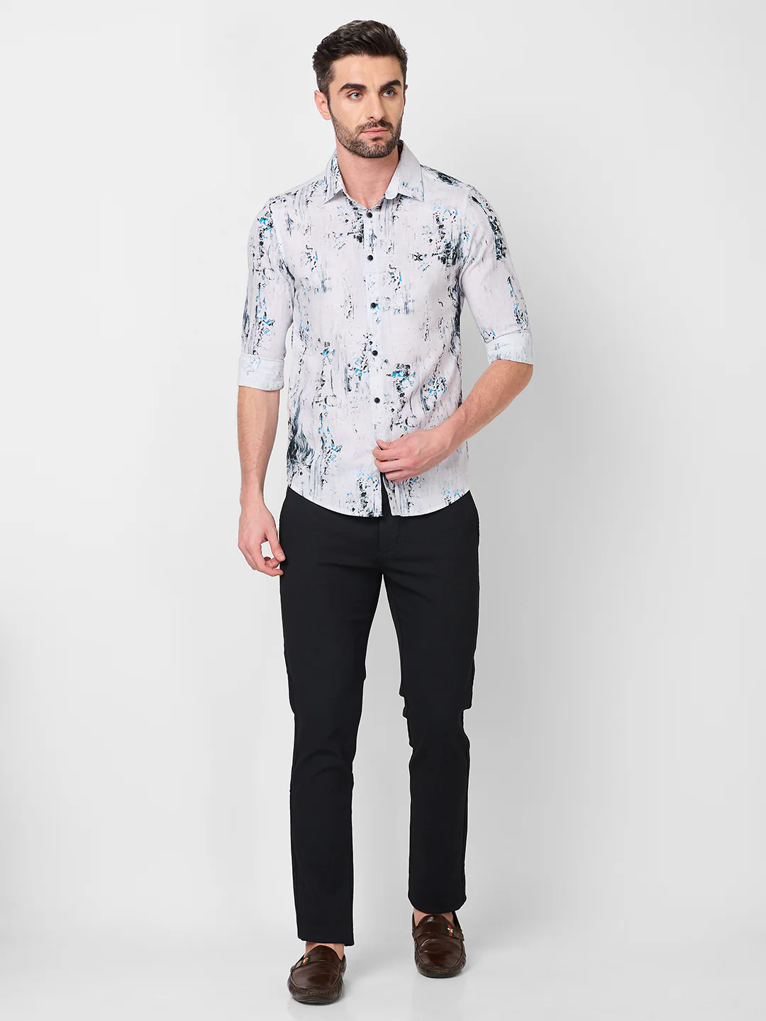 Full sleeves Slim Fit Grey All-Over Distressed texture Print Shirt - Image 4