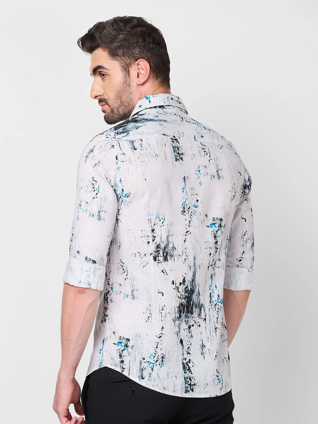 Full sleeves Slim Fit Grey All-Over Distressed texture Print Shirt - Image 5
