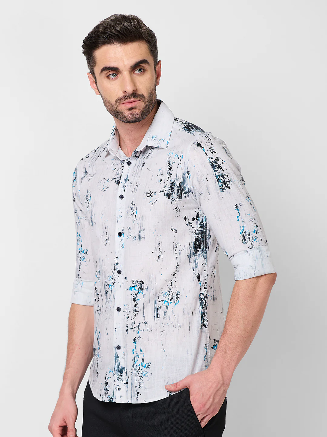 Full sleeves Slim Fit Grey All-Over Distressed texture Print Shirt - Image 6