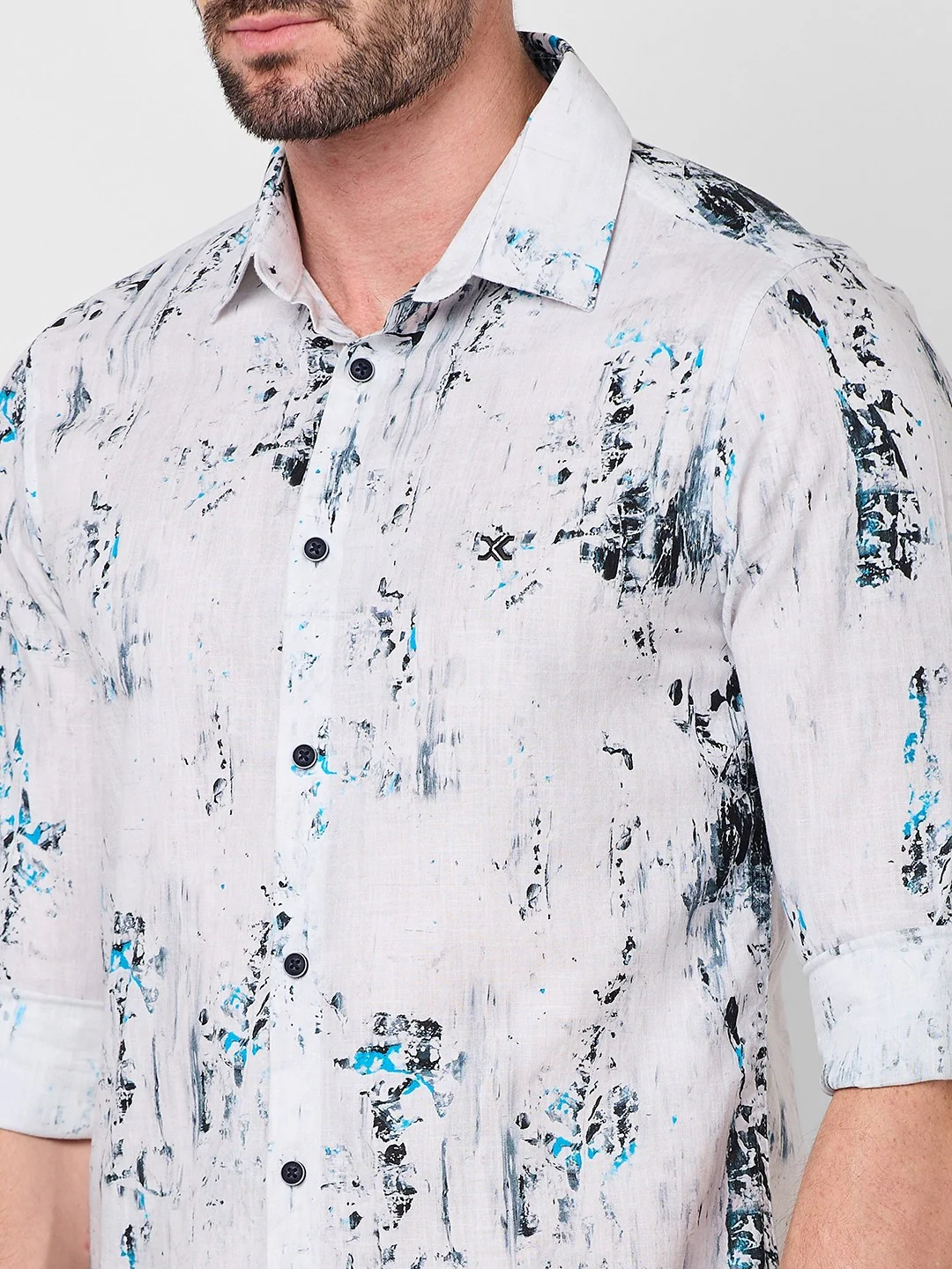Full sleeves Slim Fit Grey All-Over Distressed texture Print Shirt - Image 7
