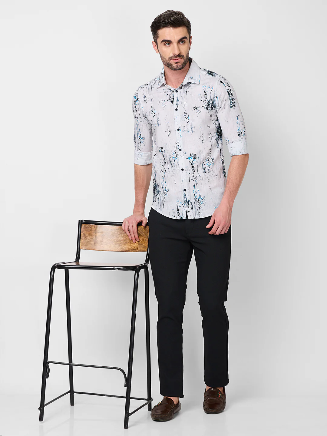 Full sleeves Slim Fit Grey All-Over Distressed texture Print Shirt - Image 8