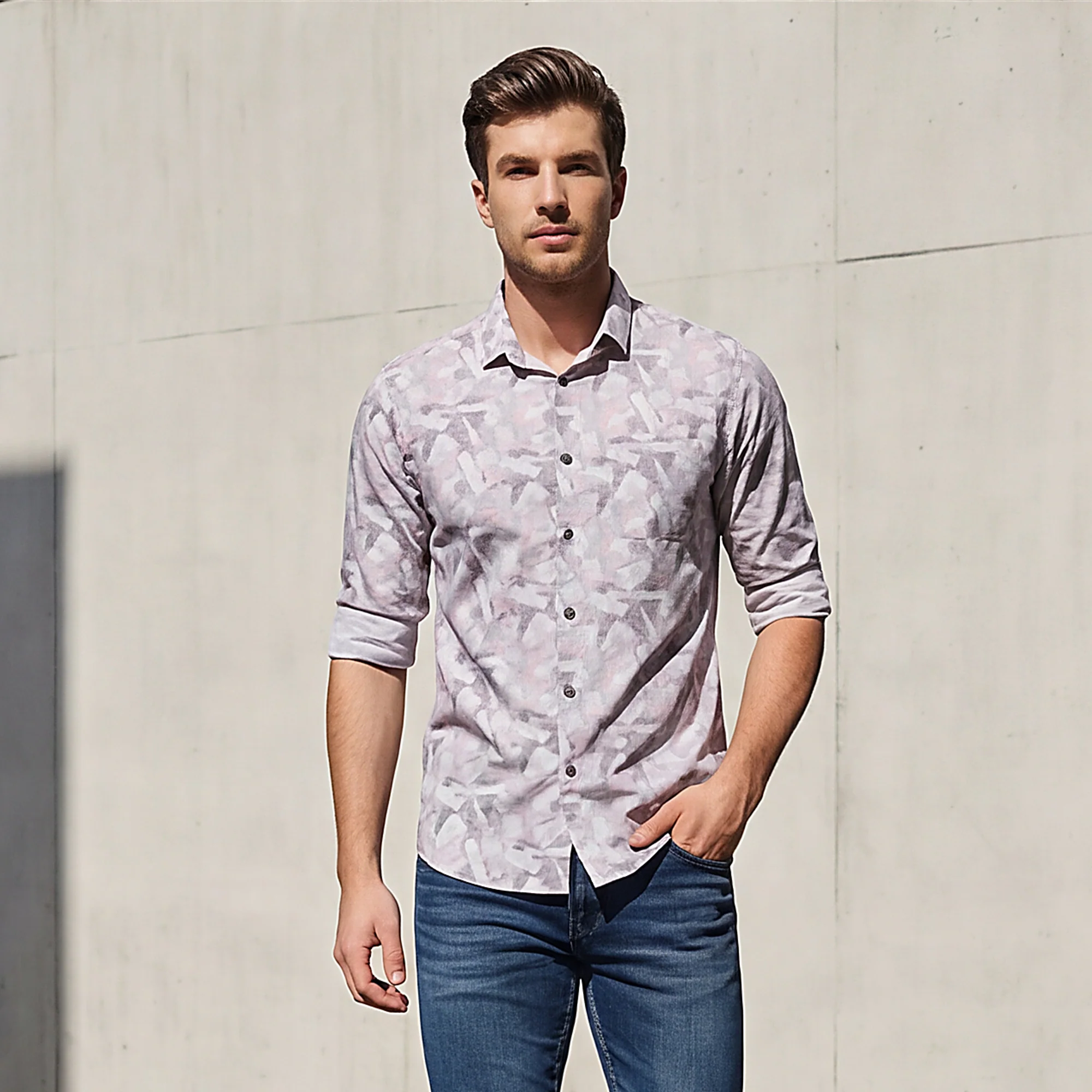Full sleeves Slim Fit Grey Abstract Geometric Print Shirt - Image 2