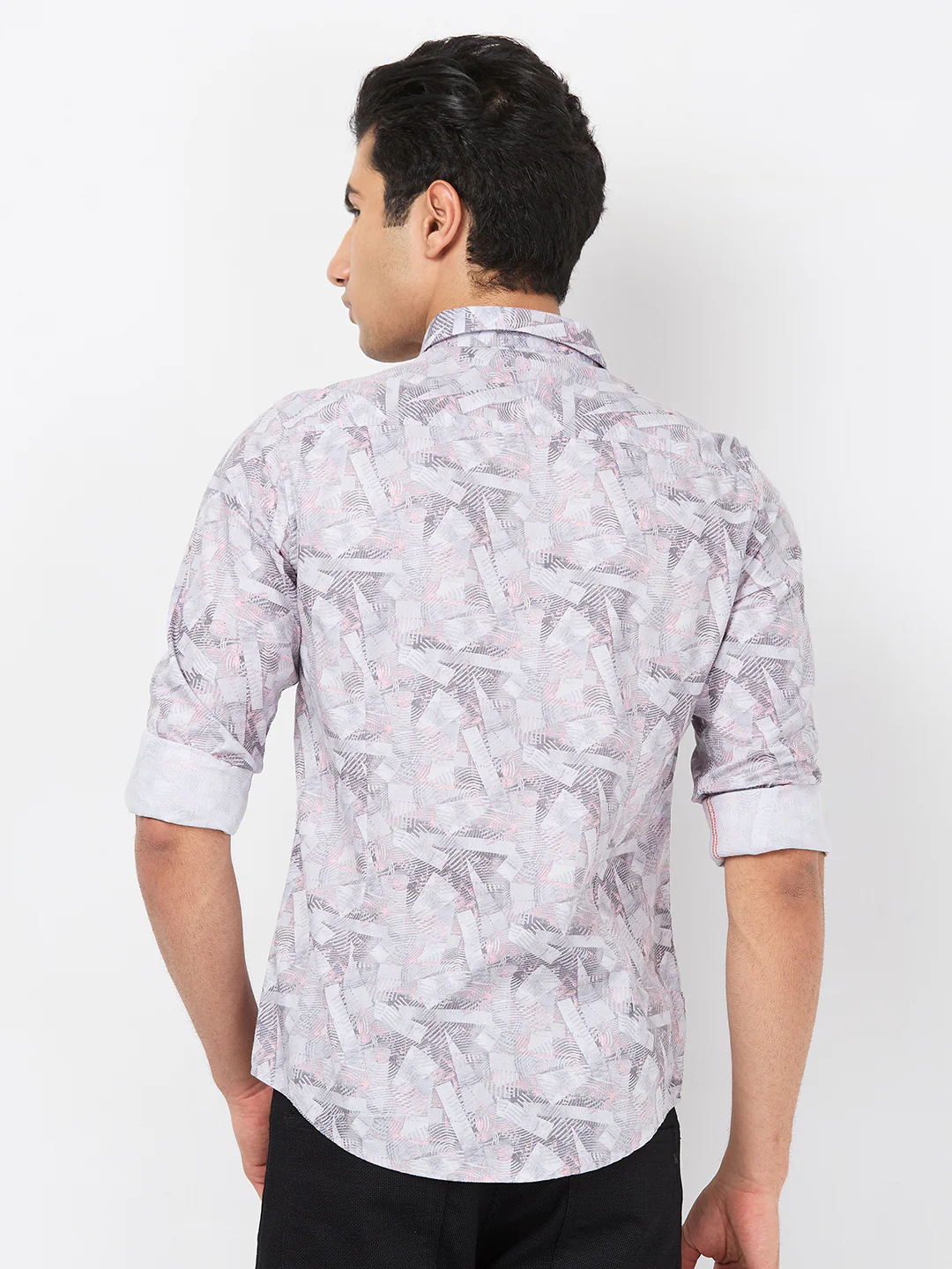 Full sleeves Slim Fit Grey Abstract Geometric Print Shirt - Image 5