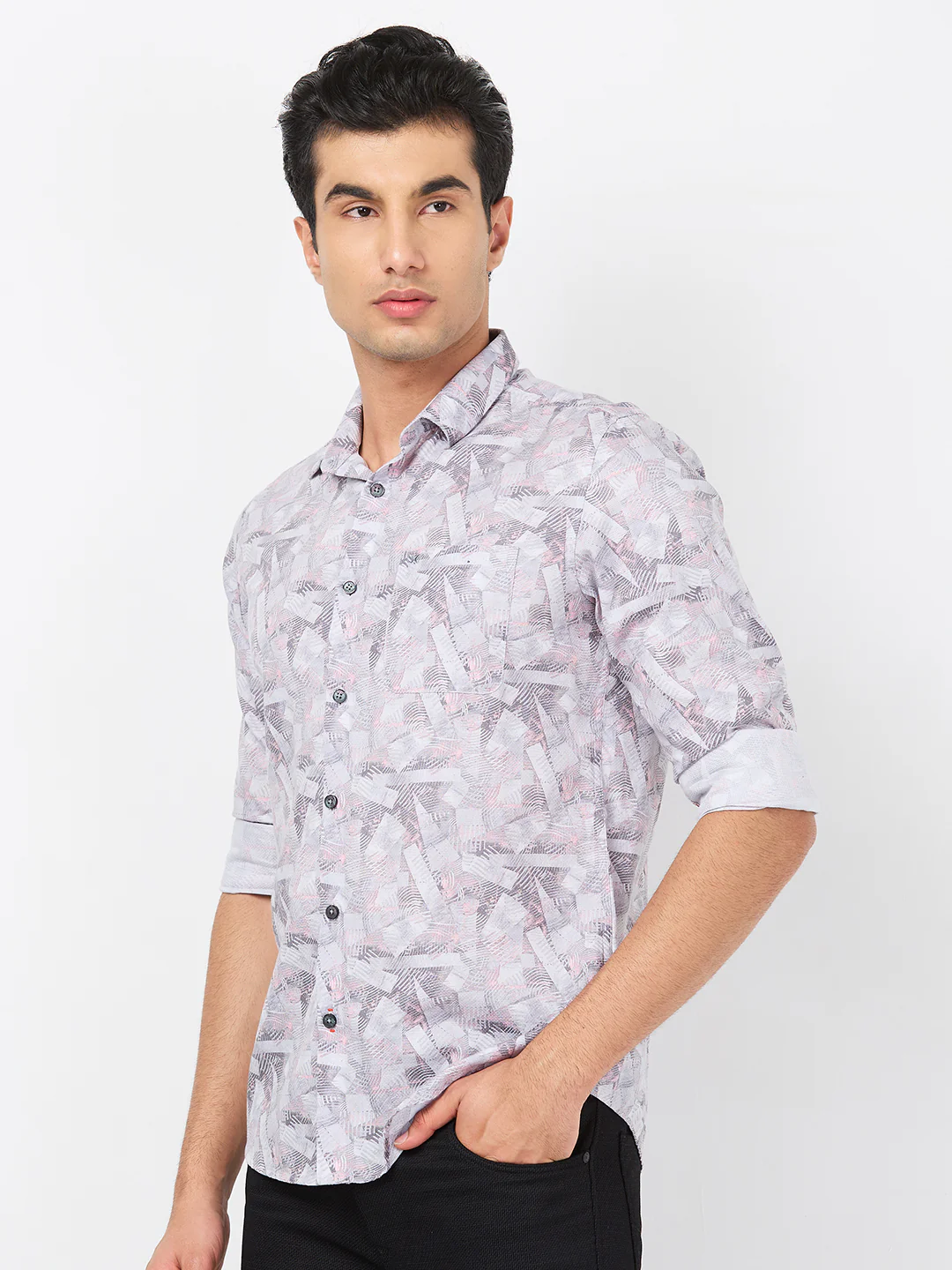 Full sleeves Slim Fit Grey Abstract Geometric Print Shirt - Image 6