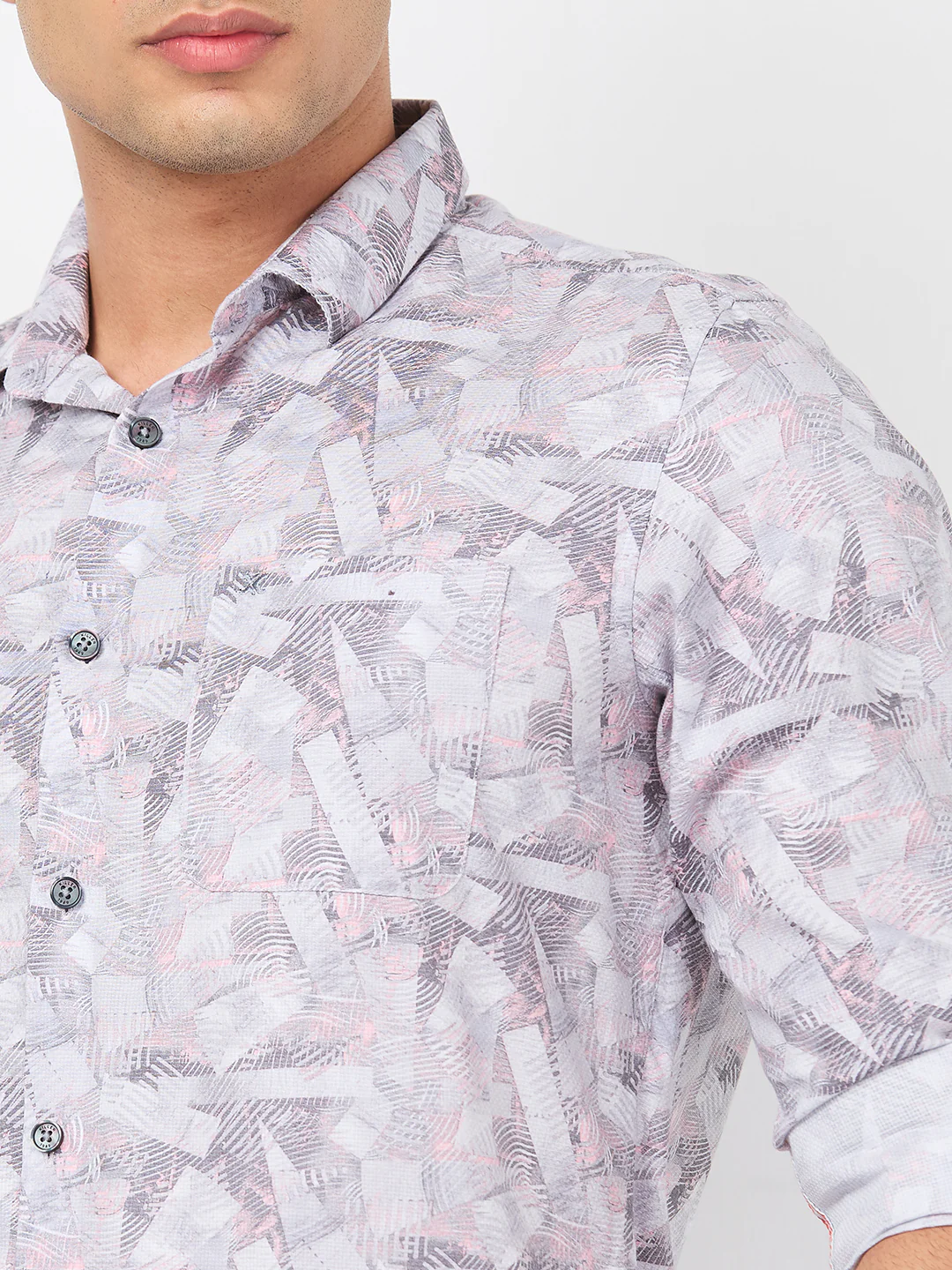 Full sleeves Slim Fit Grey Abstract Geometric Print Shirt - Image 7
