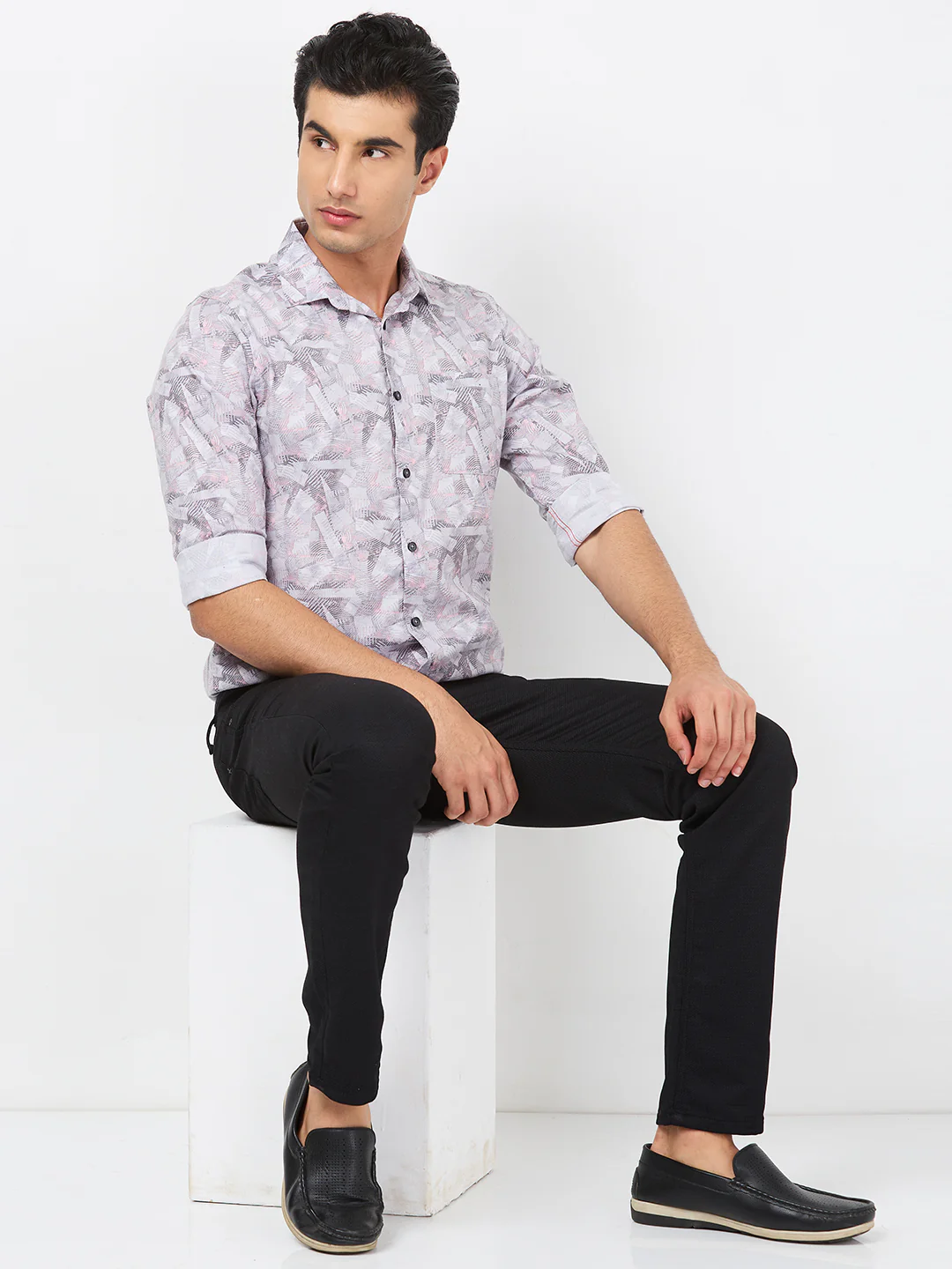 Full sleeves Slim Fit Grey Abstract Geometric Print Shirt - Image 8