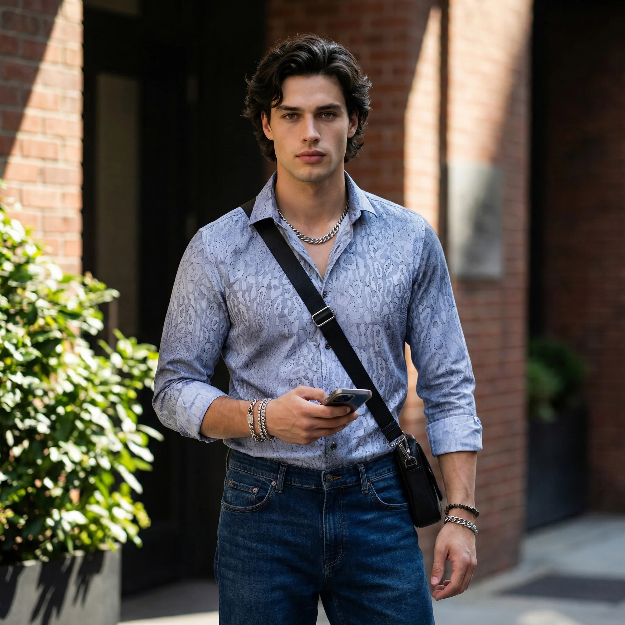 Full Sleeves Slim Fit Grey All over Abstract Round Foil Textured Print Shirt - Image 2