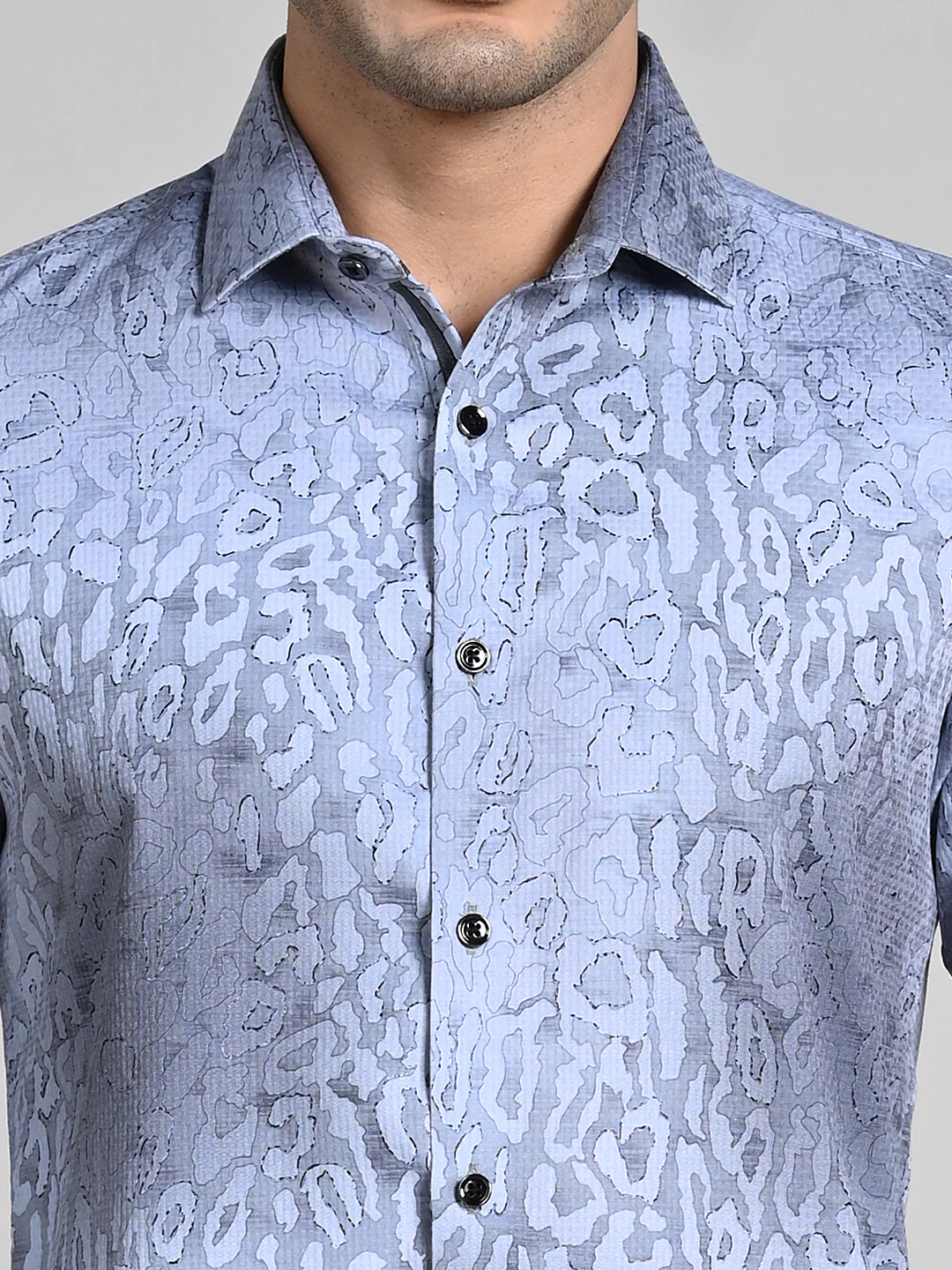 Full Sleeves Slim Fit Grey All over Abstract Round Foil Textured Print Shirt - Image 8