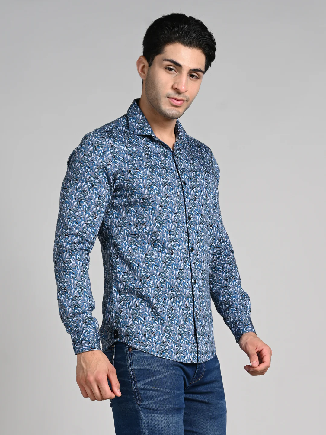 Full Sleeves Slim Fit Grey All Over Abstract Floral Floral Satin Solid Shirt - Image 5