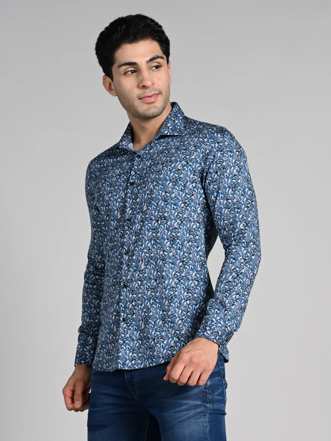 Full Sleeves Slim Fit Grey All Over Abstract Floral Floral Satin Solid Shirt - Image 6