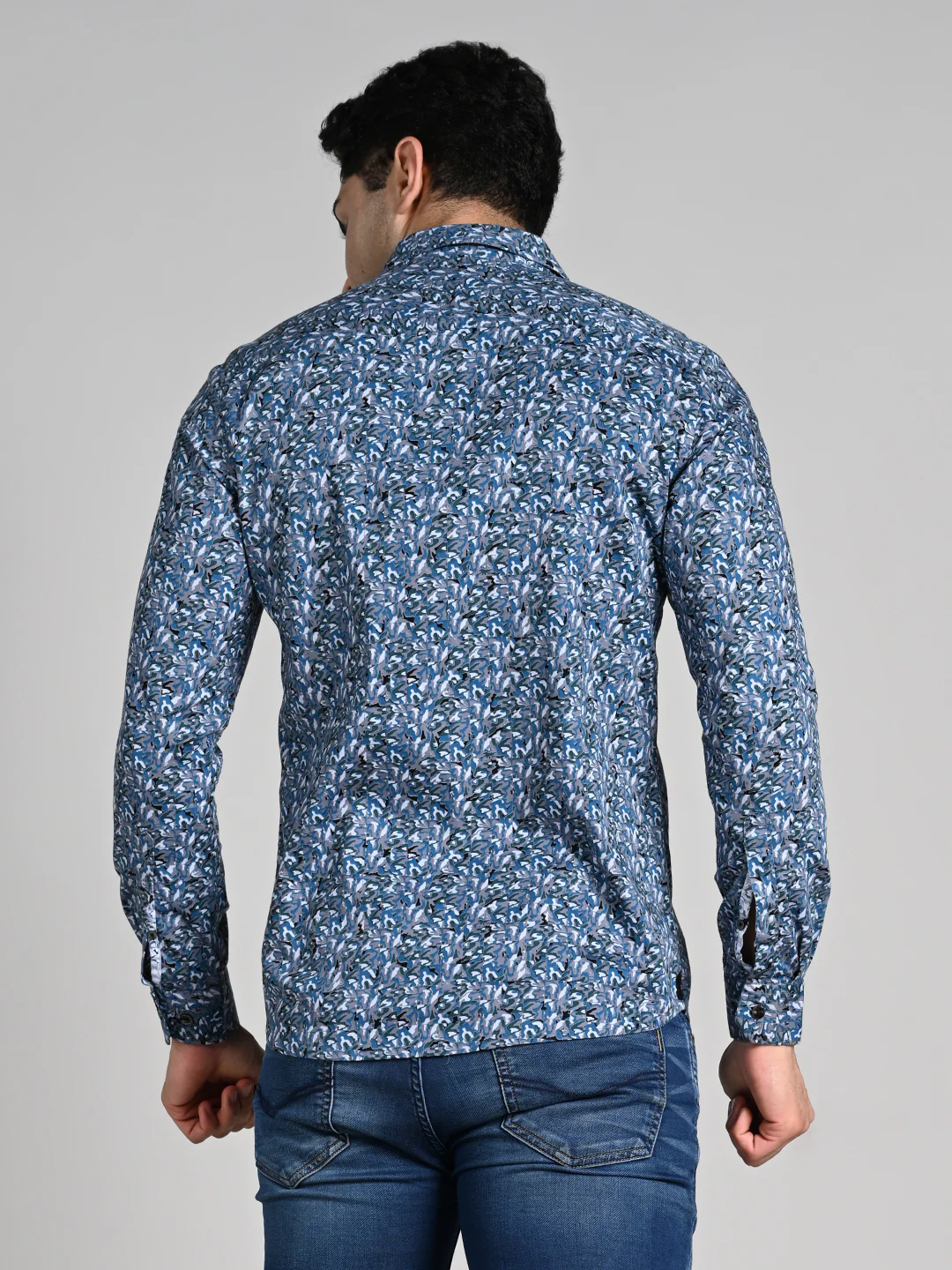 Full Sleeves Slim Fit Grey All Over Abstract Floral Floral Satin Solid Shirt - Image 7