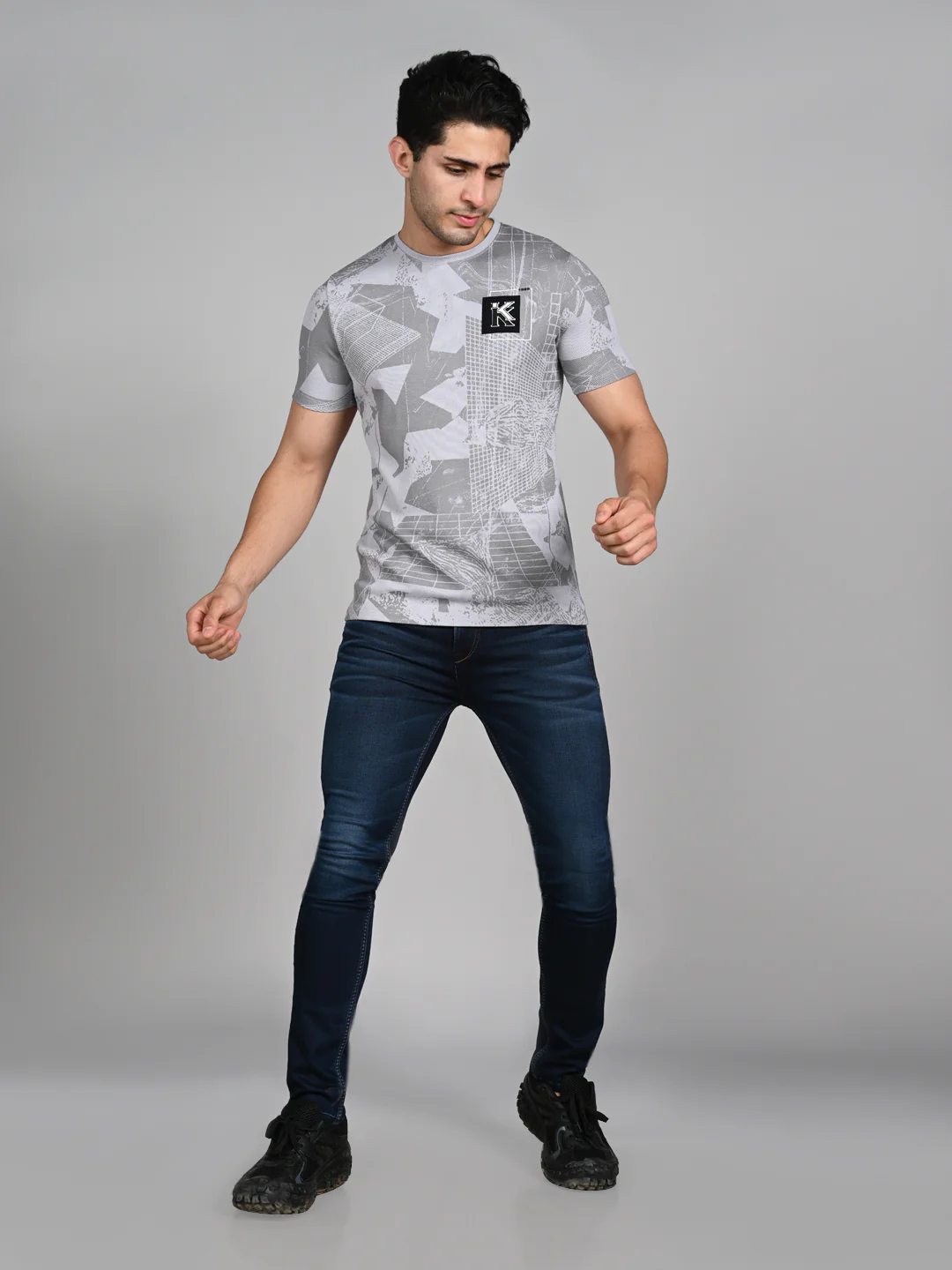 Killer Men Grey Printed Slim Fit T-Shirts - Image 3