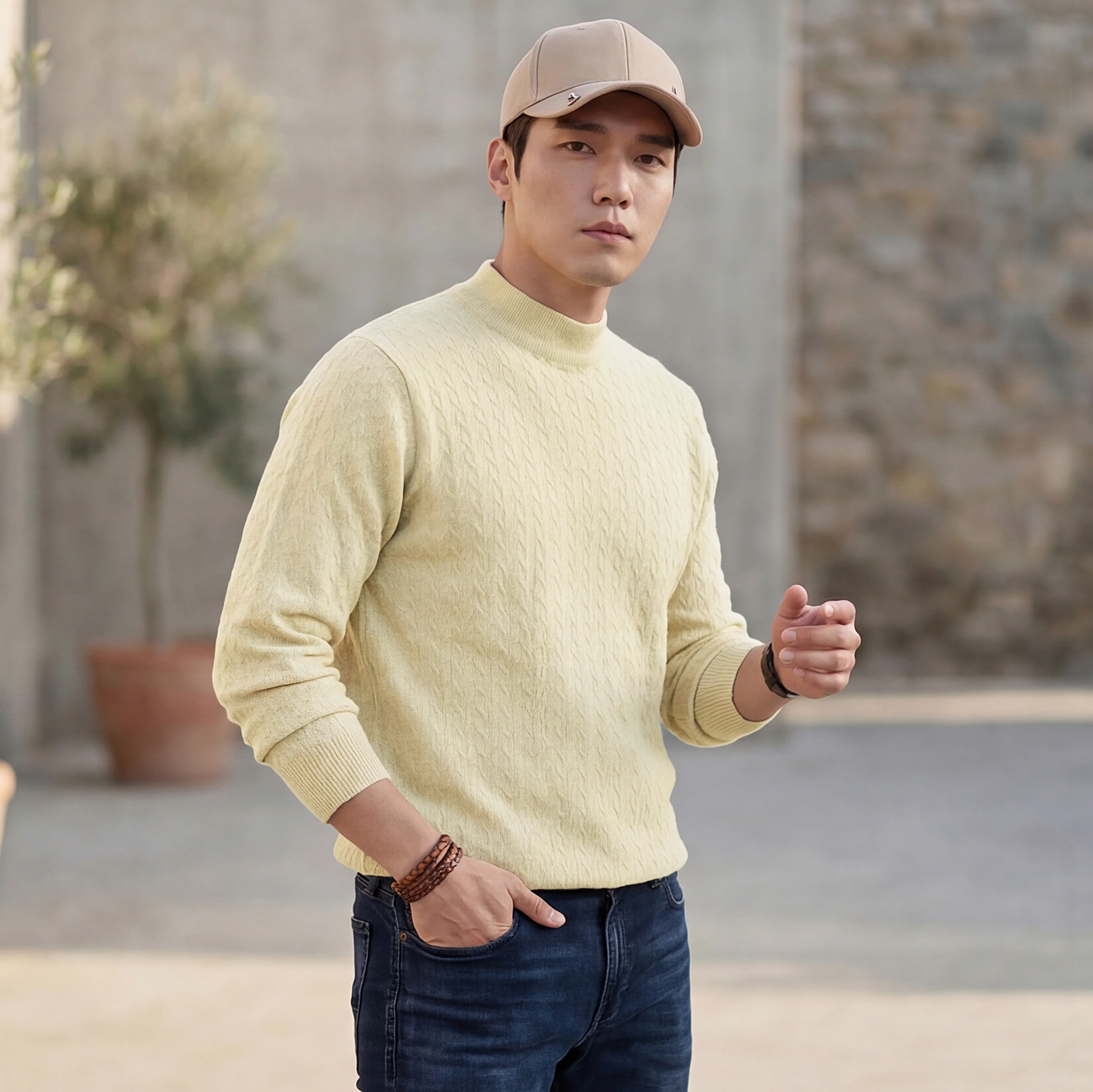 Killer Men High Neck Beige Sweaters - Image 2