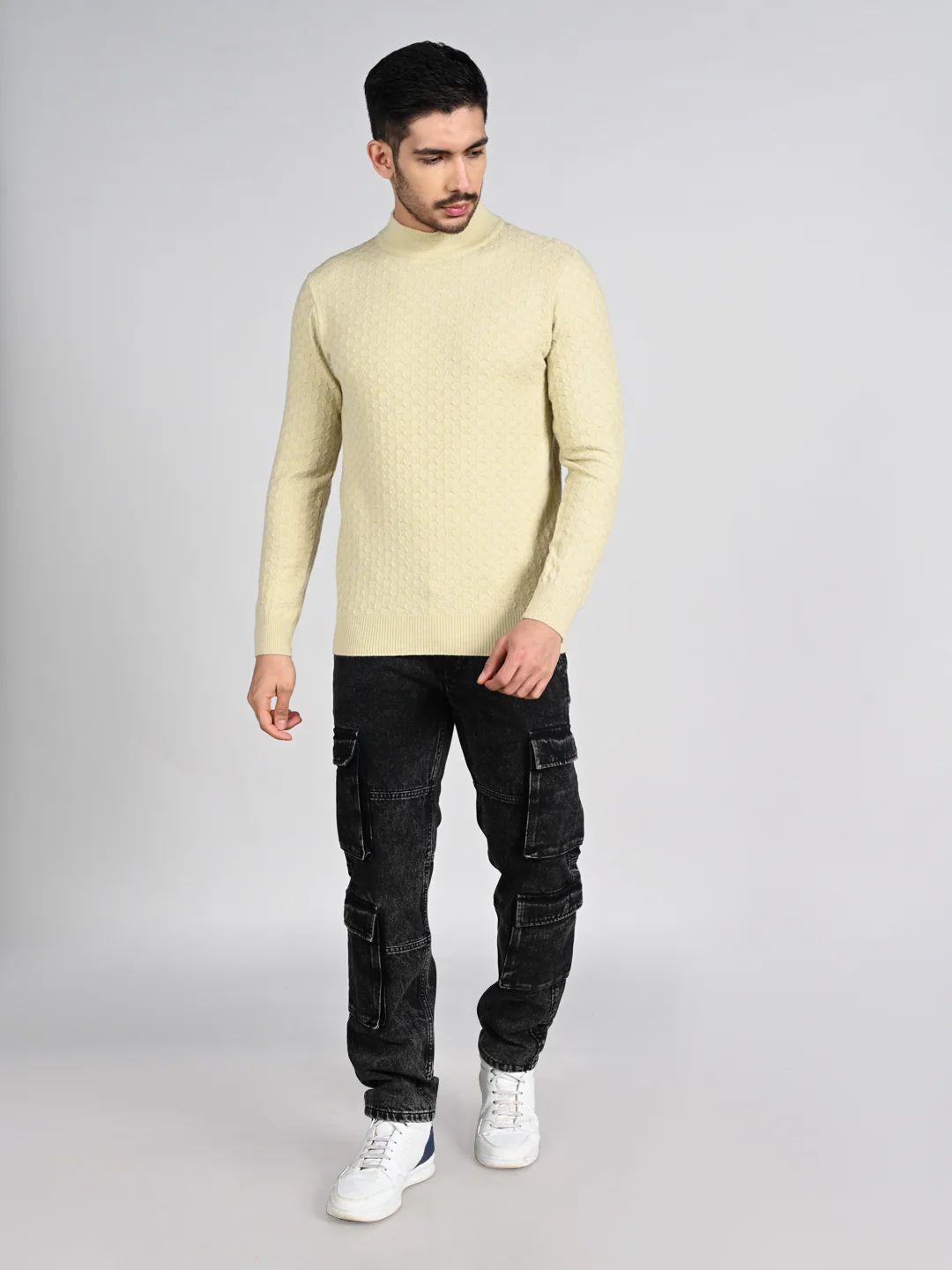 Killer Men High Neck Beige Sweaters - Image 3
