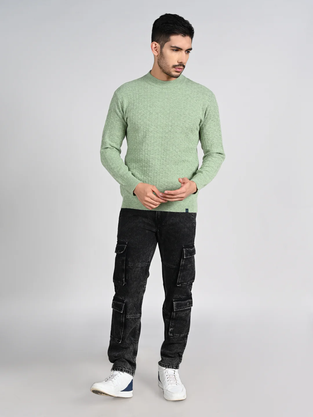 Killer Men High Neck Light Green Sweaters - Image 3