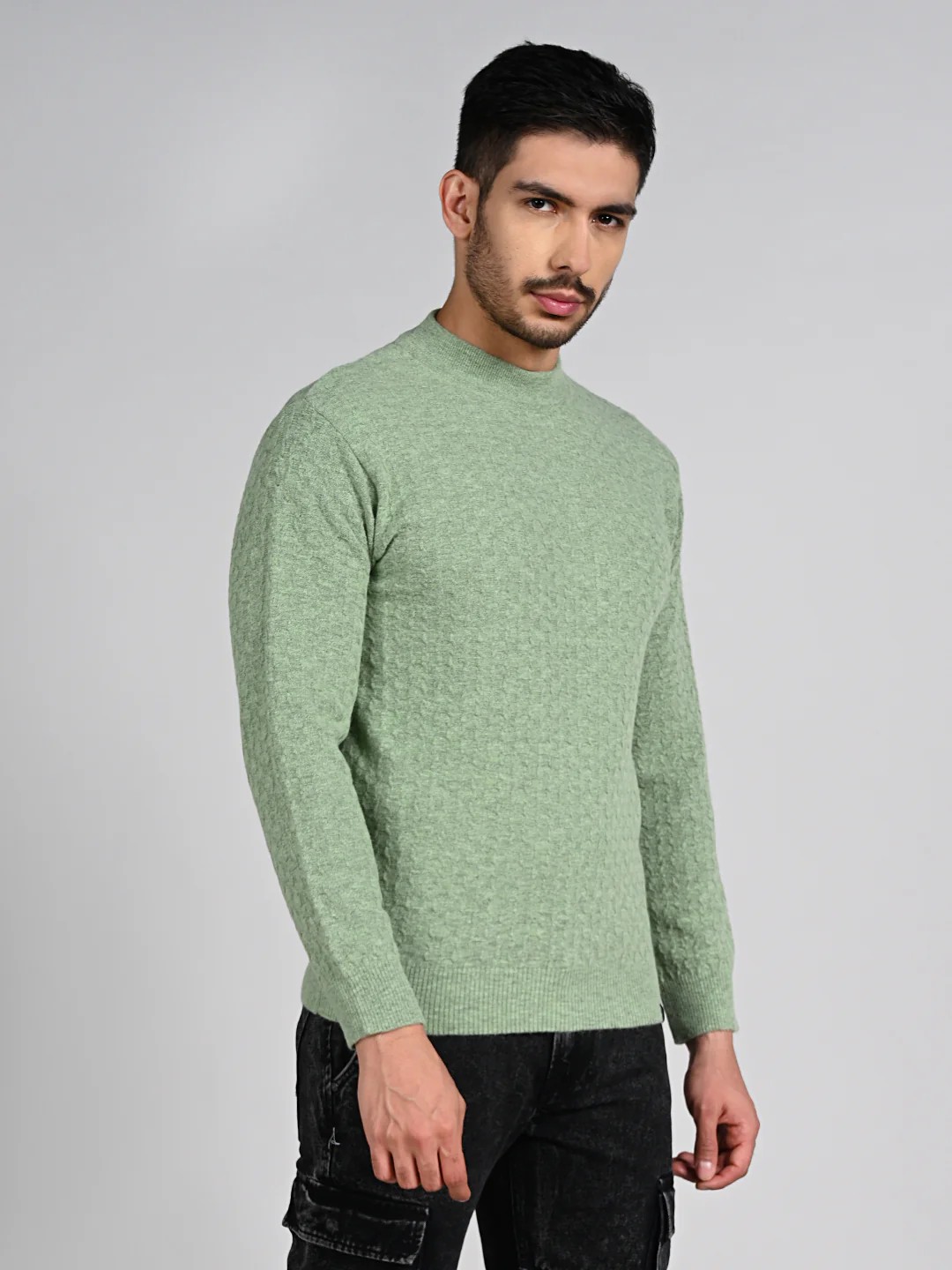 Killer Men High Neck Light Green Sweaters - Image 5